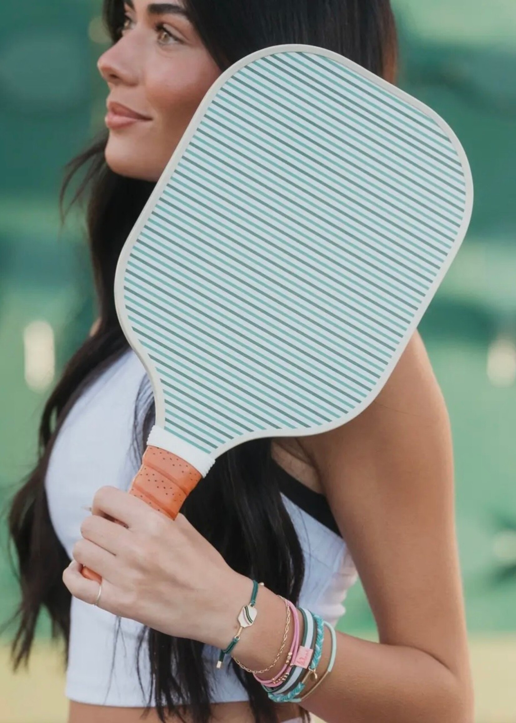 Klani Rally Pickleball pink green hair tie bracelets