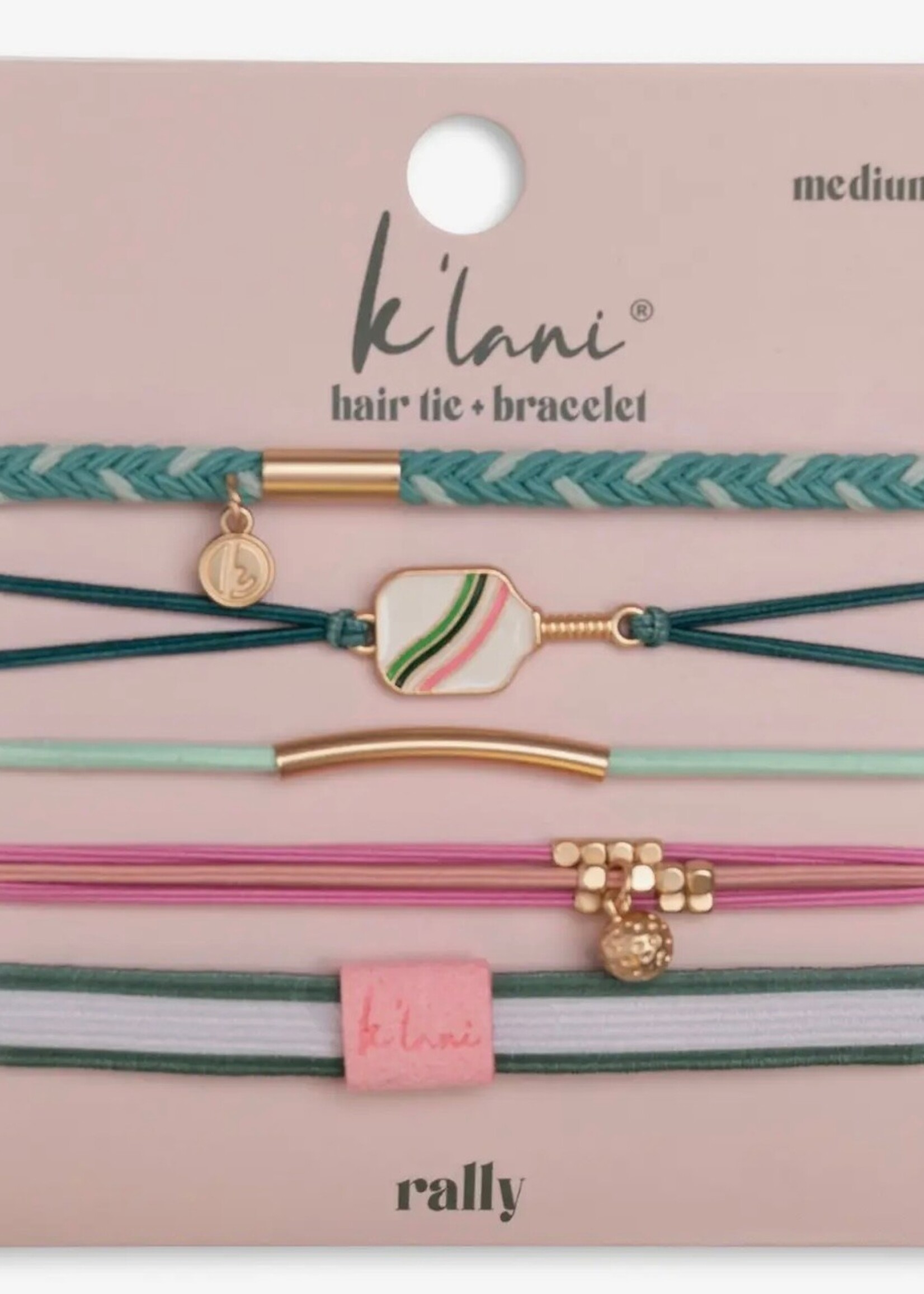 Klani Rally Pickleball pink green hair tie bracelets