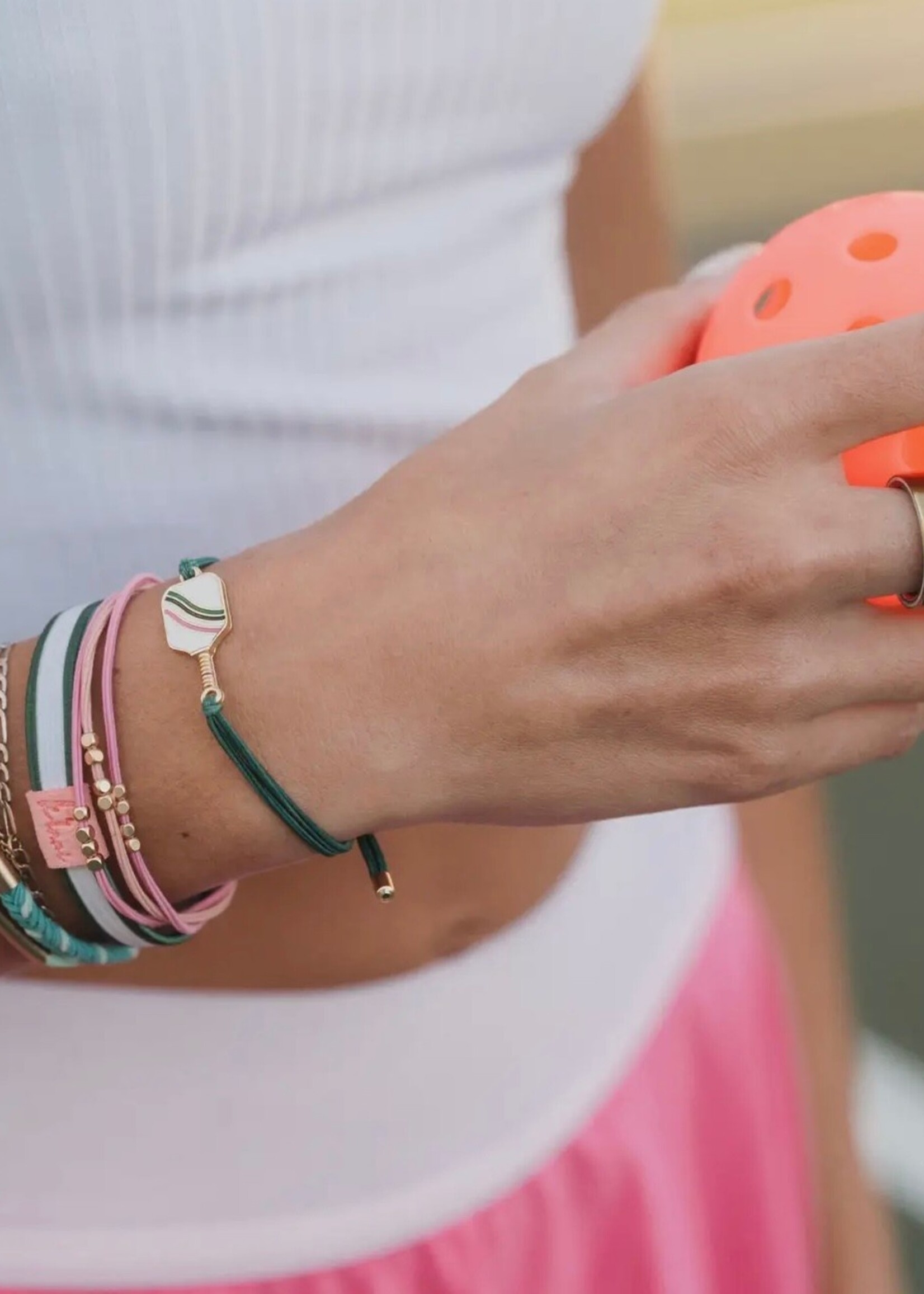 Klani Rally Pickleball pink green hair tie bracelets