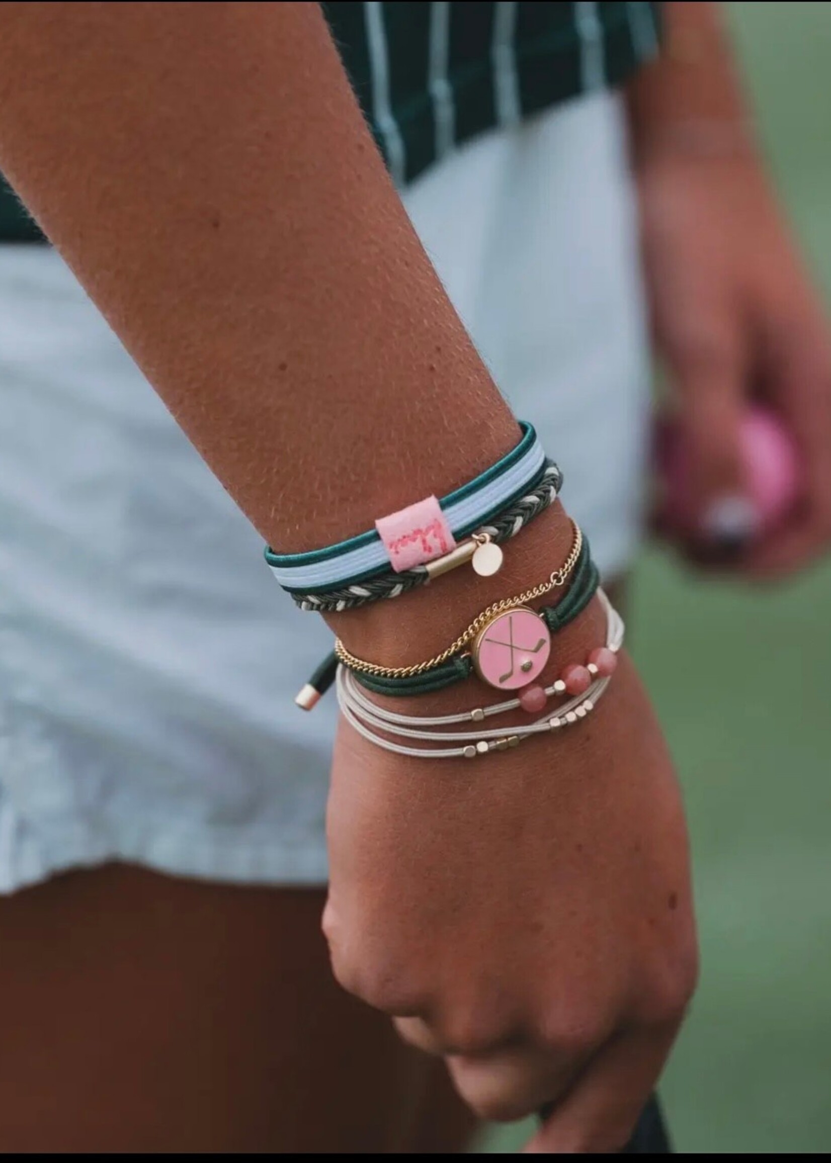 Klani Tee Time Pink and green hair tie set with ball marker