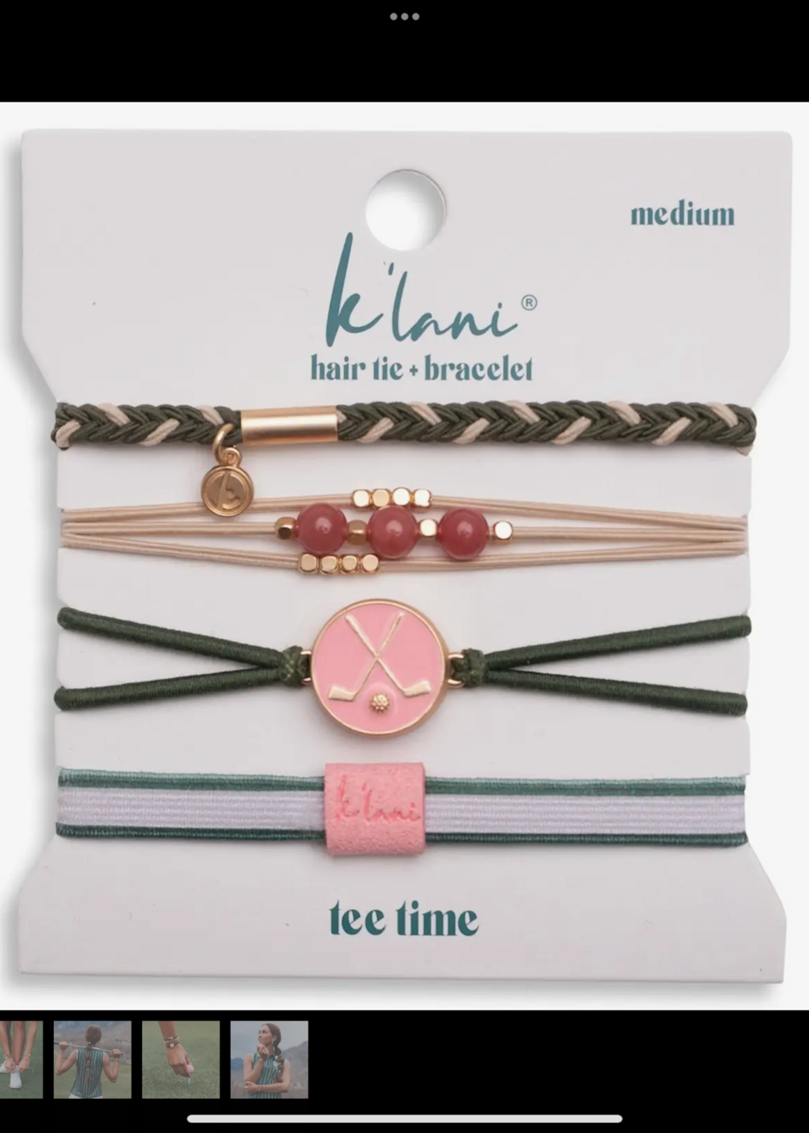 Klani Tee Time Pink and green hair tie set with ball marker