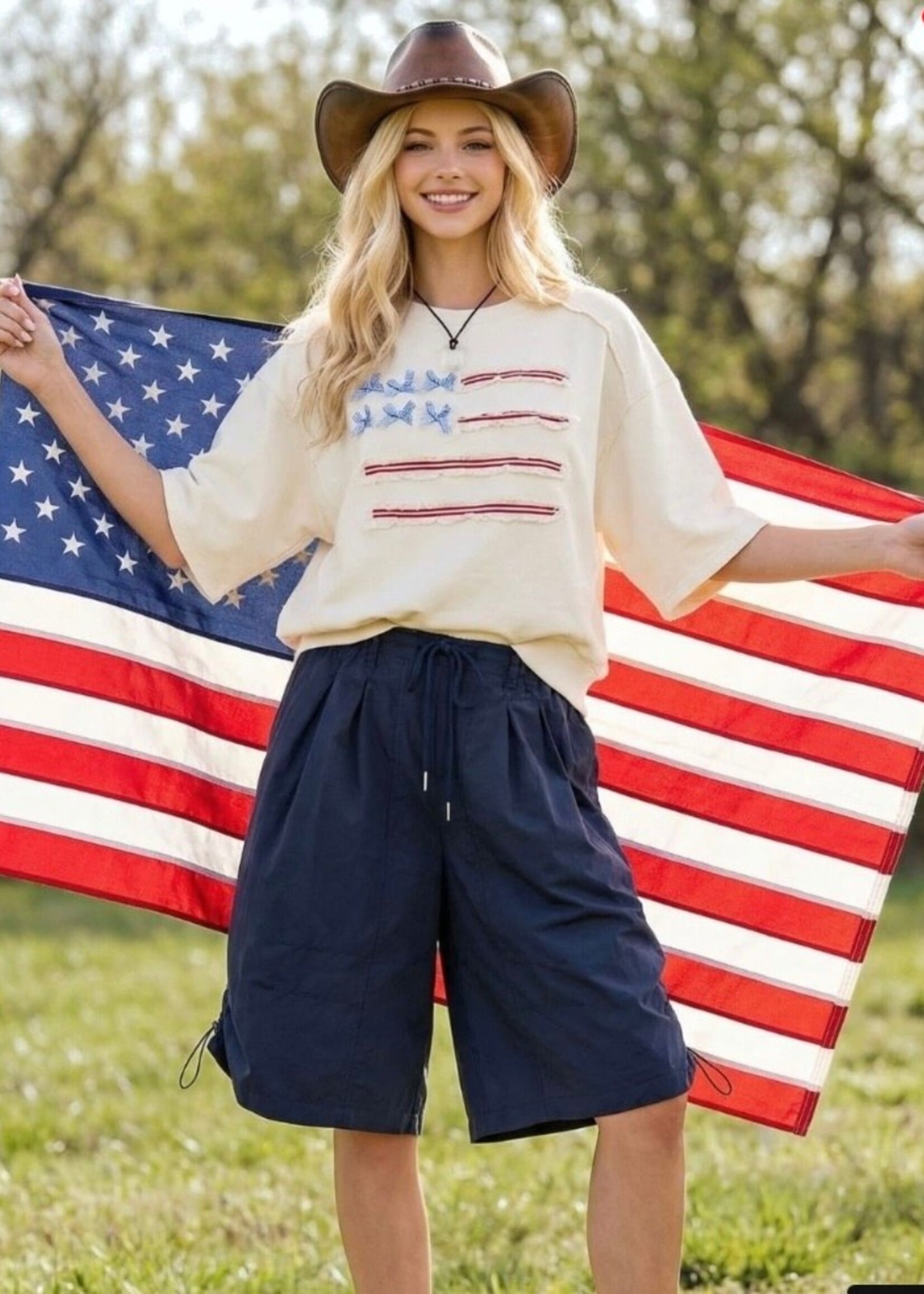 EASEL American Flag Washed Terry Pullover
