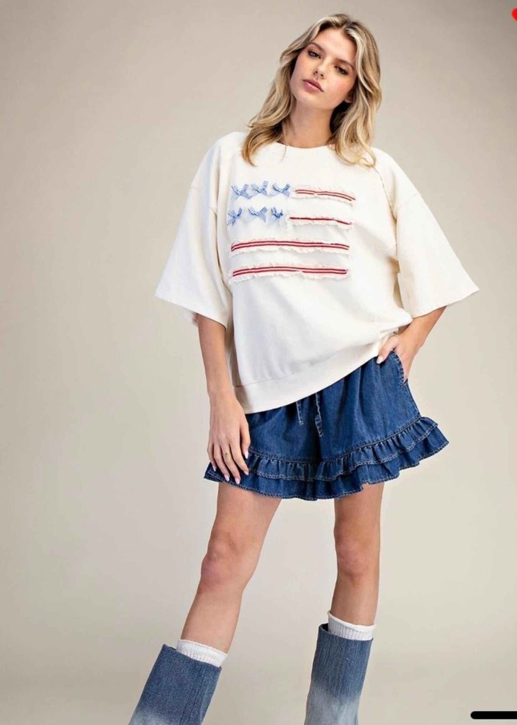 EASEL American Flag Washed Terry Pullover