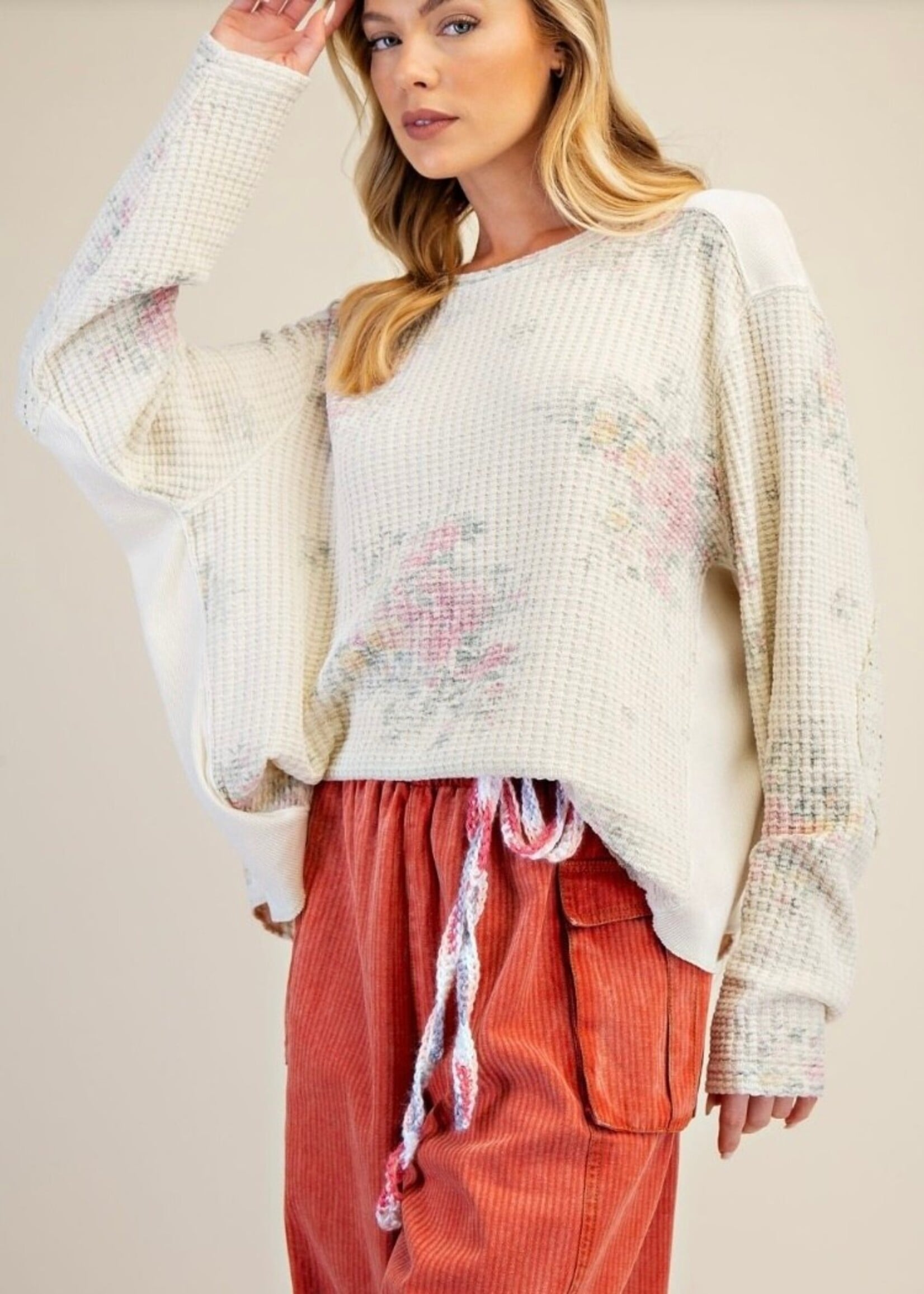 Mineral Washed Floral Thermal Pullover