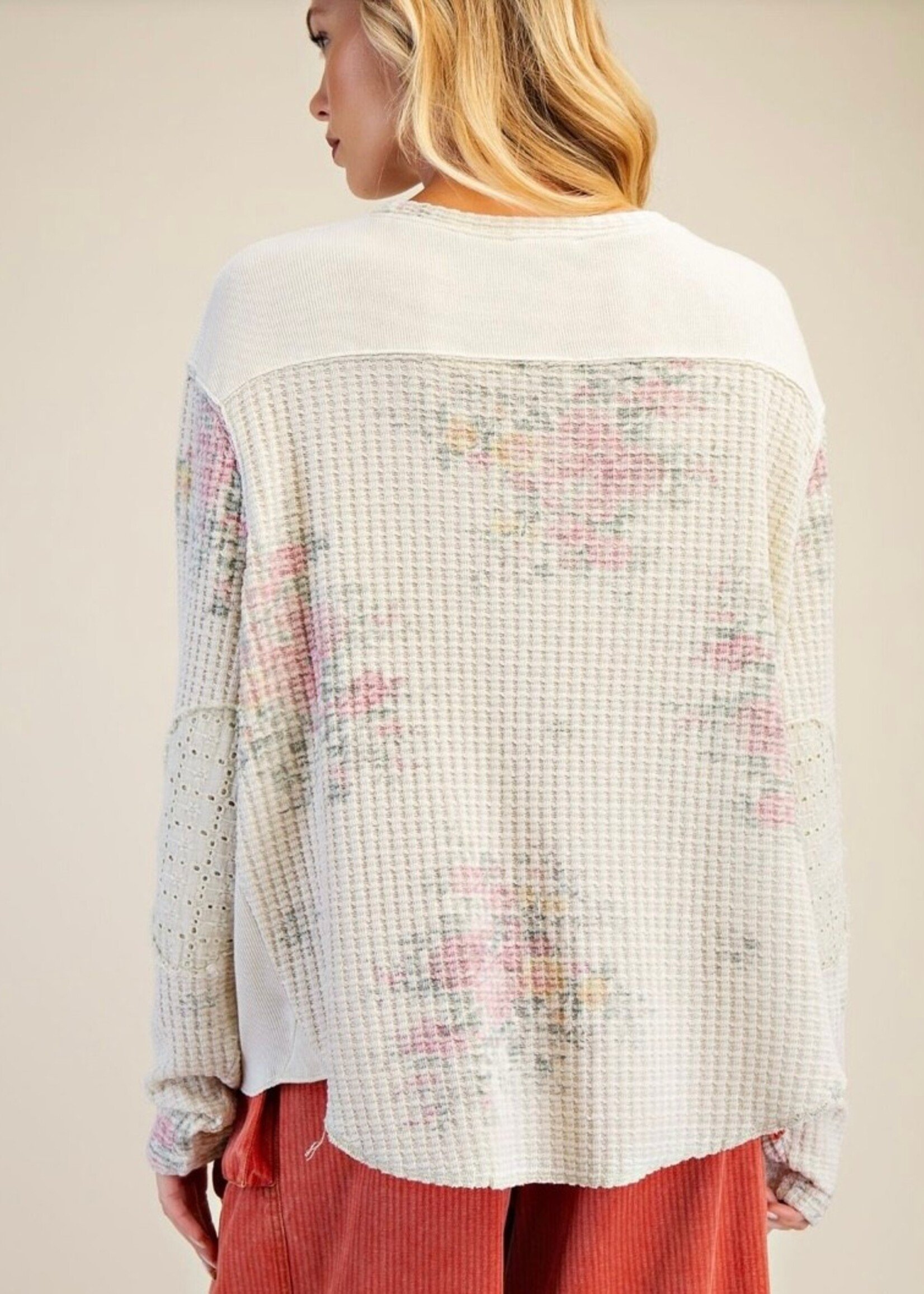 Mineral Washed Floral Thermal Pullover