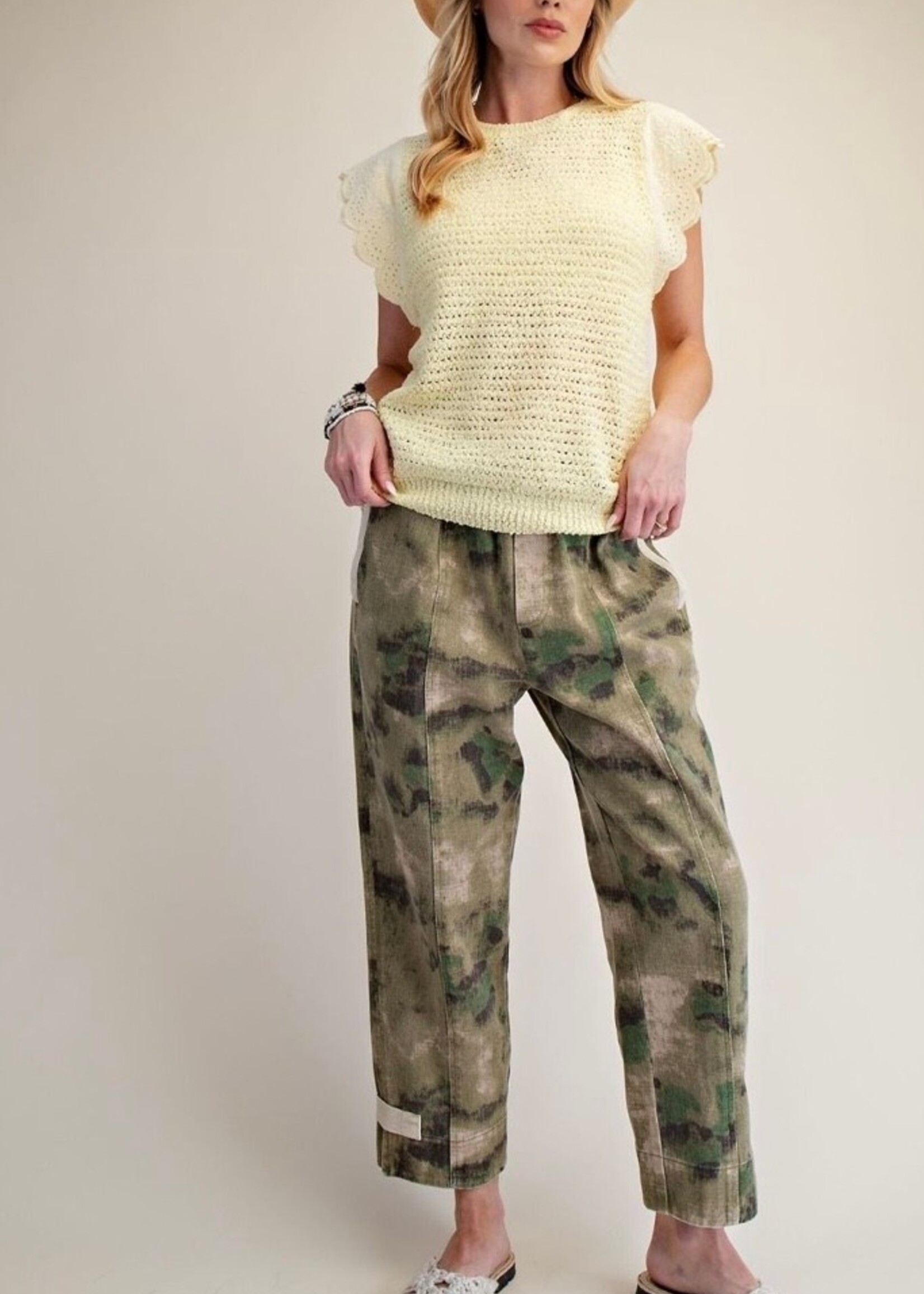 EASEL Eyelet Sleeve Lemon Drop Sweater