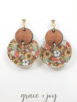 Grace & Joy 70s wood and floral earrings