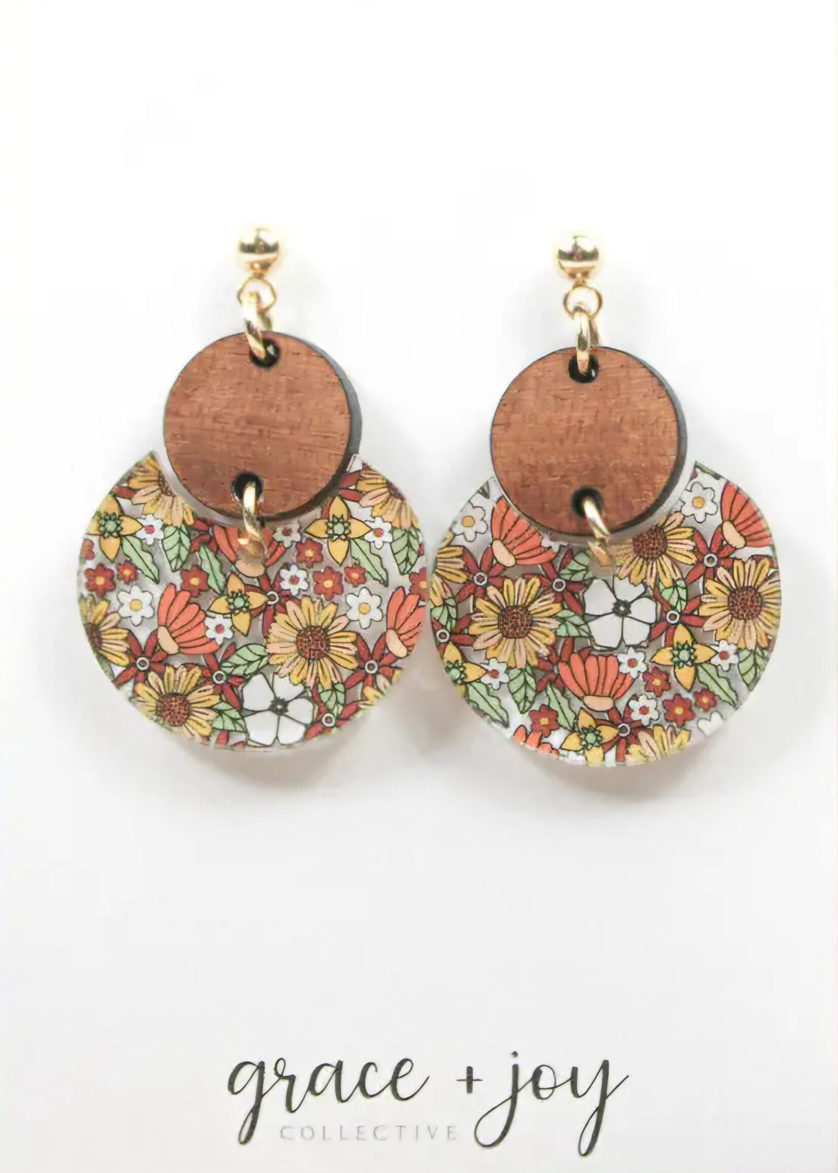Grace & Joy 70s wood and floral earrings