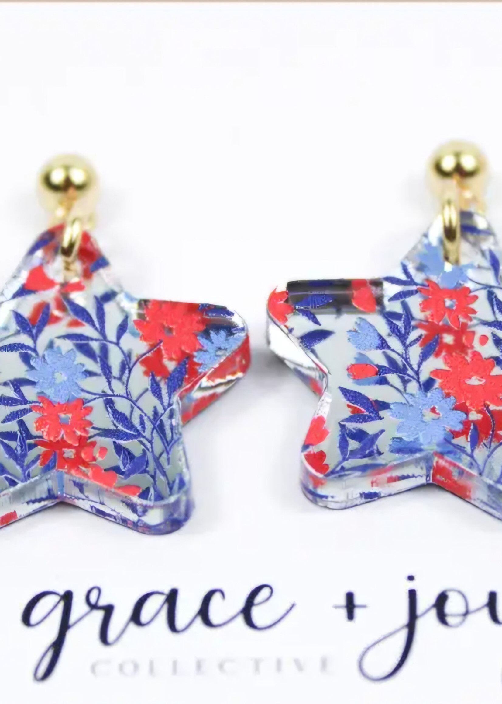 Blue and Red Floral Star Dangle