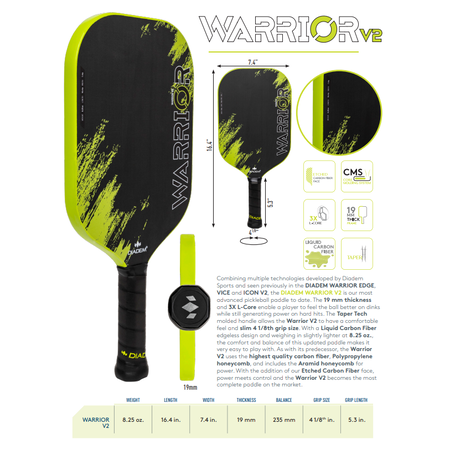 Diadem Warrior V2 Pickleball Paddle - Lime/Black