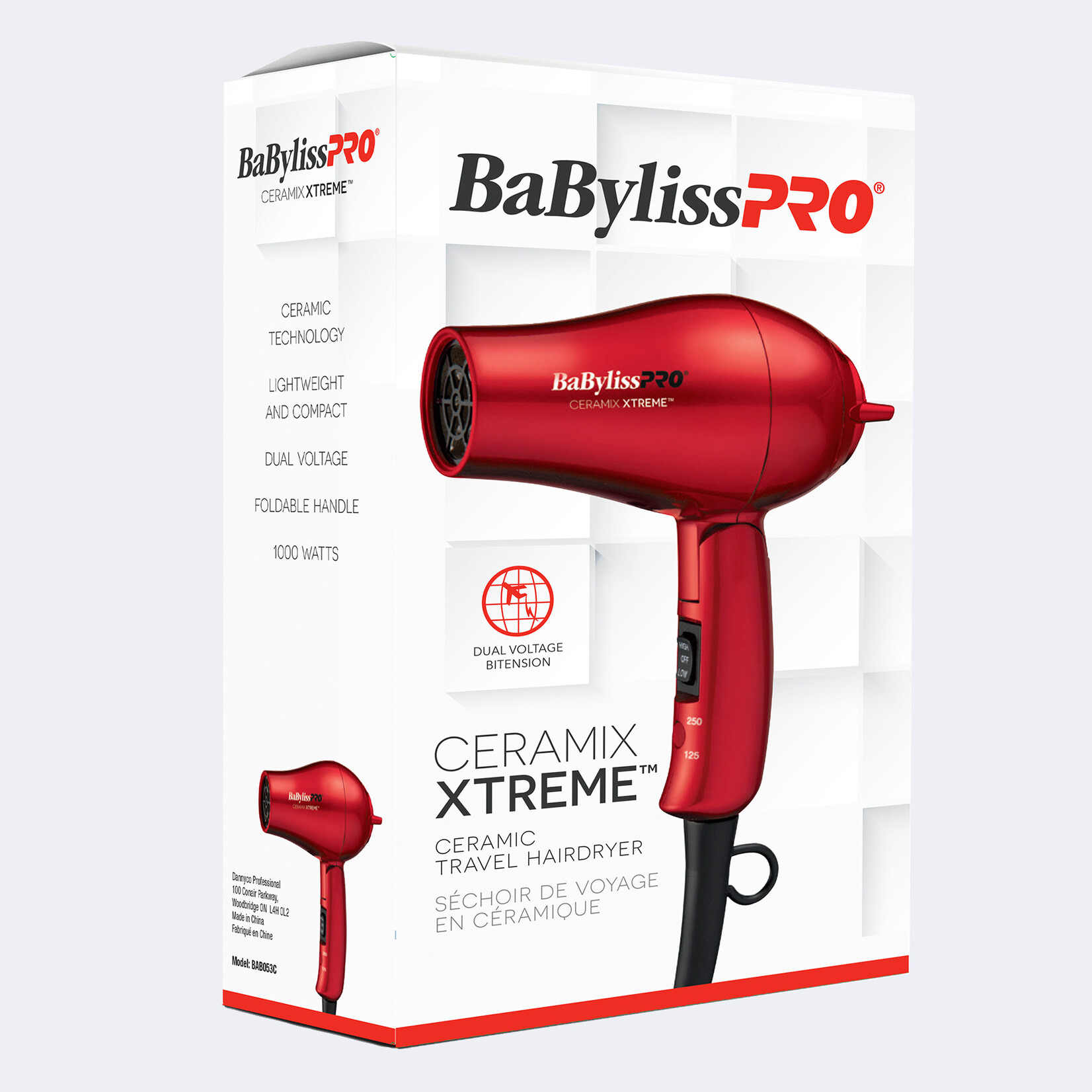 BAB053C - BABYLISS SECHOIR VOYAGE ROUGE CERAMIQUE 1000W