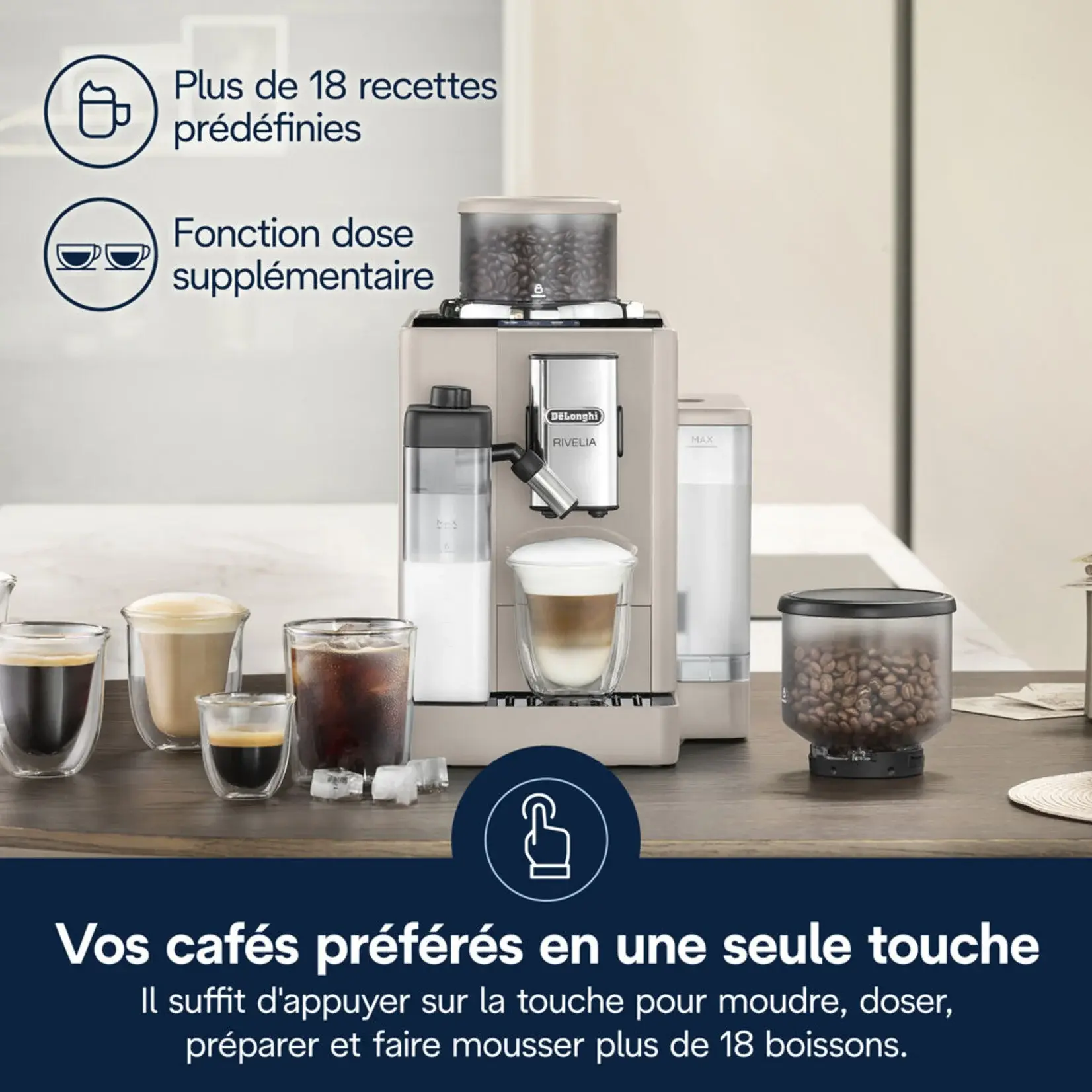 DELONGHI Espresso automatique Rivelia Sand Beige EXAM44055BG