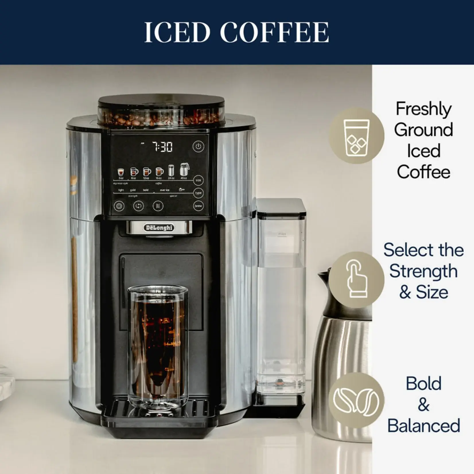 DELONGHI Cafetière TrueBrew avec moulin et carafe thermale CAM51035M
