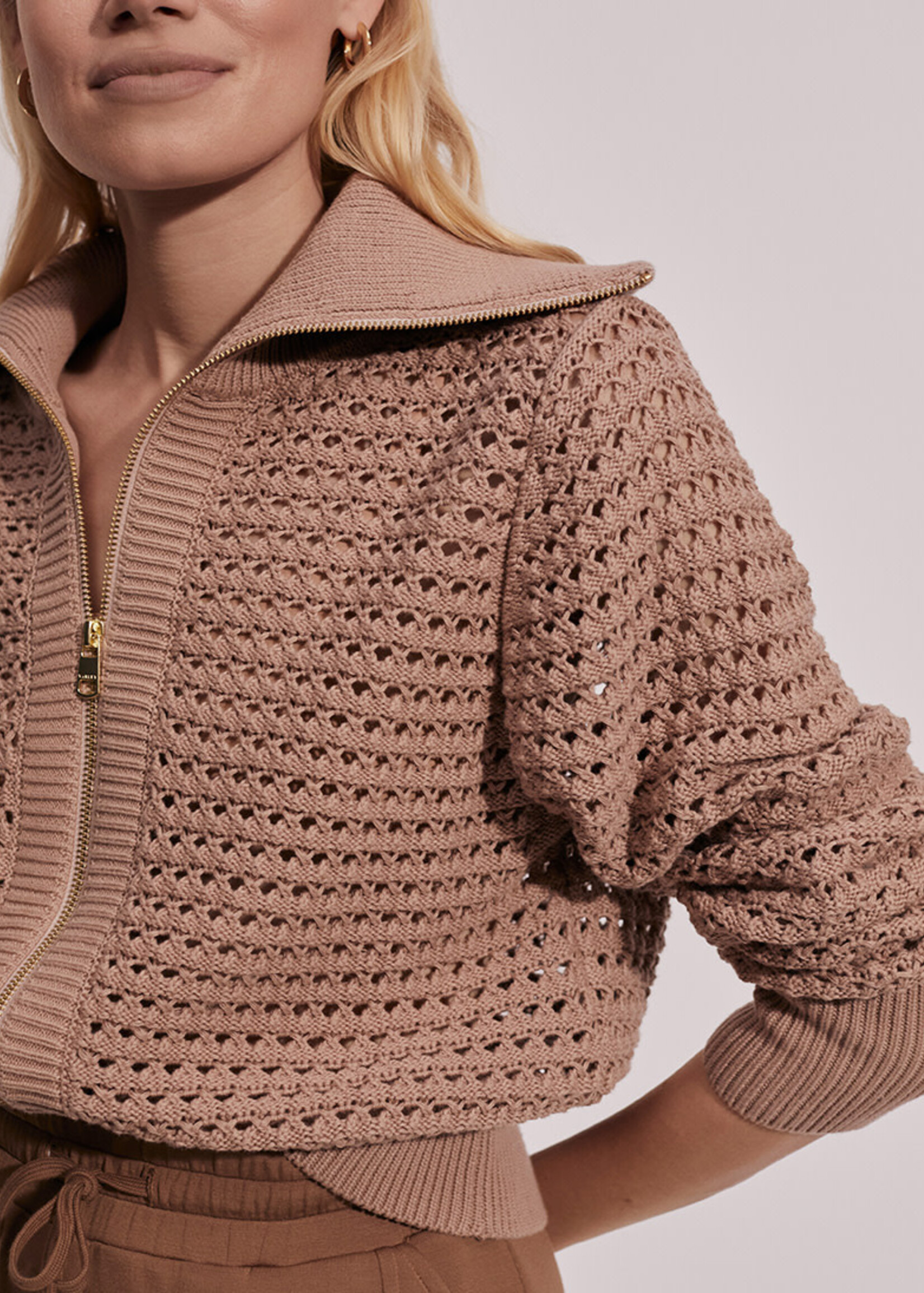 Varley Eloise Full Zip Knit Warm Taupe