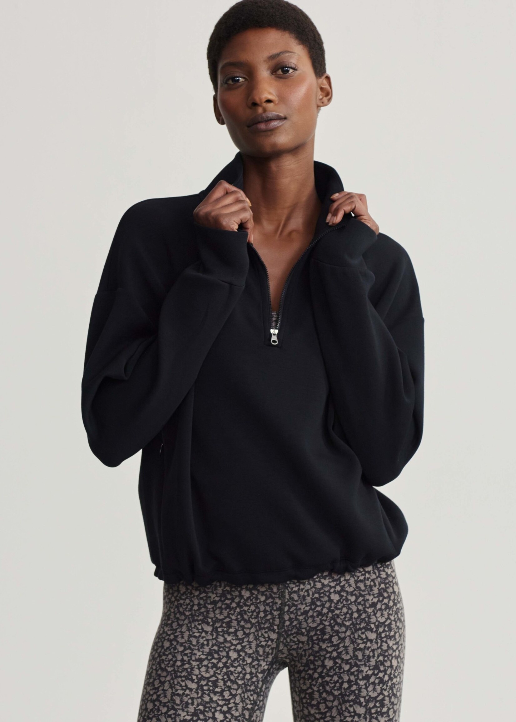 Varley Sian Cropped Half Zip Midlayer Black