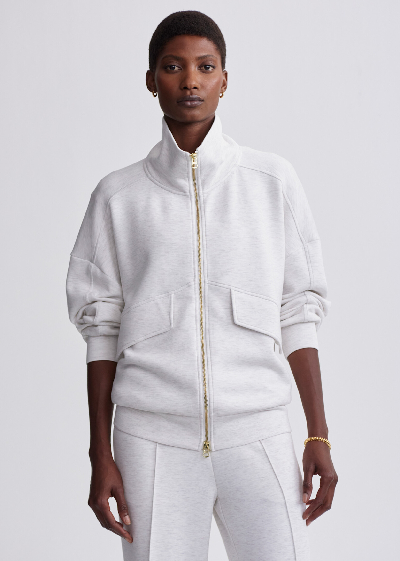 Varley Garcia Zip Through Sweat Ivory Marl
