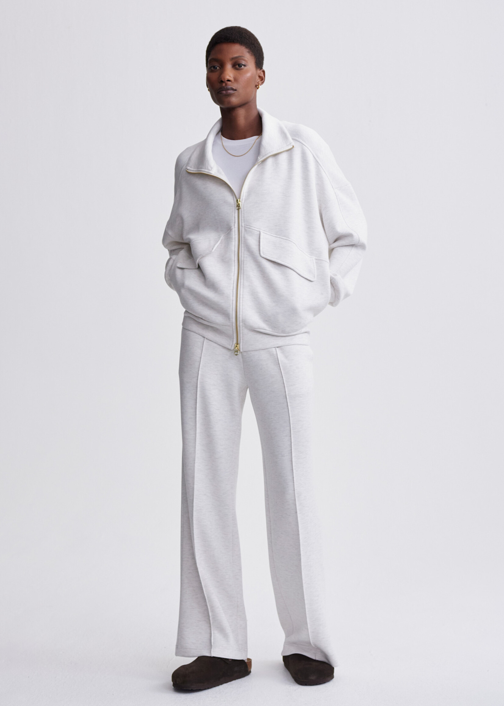 Varley Garcia Zip Through Sweat Ivory Marl