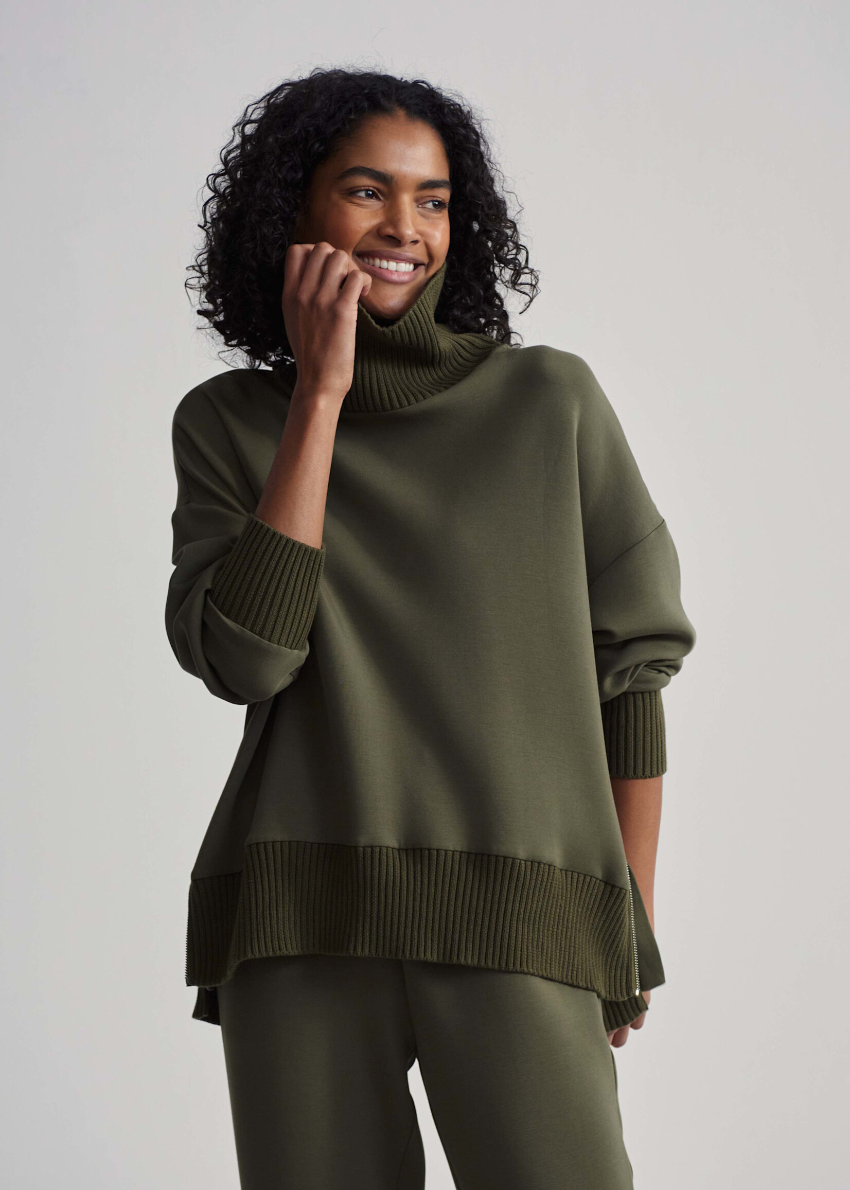 Varley Barker High Neck Sweat Olive Marl