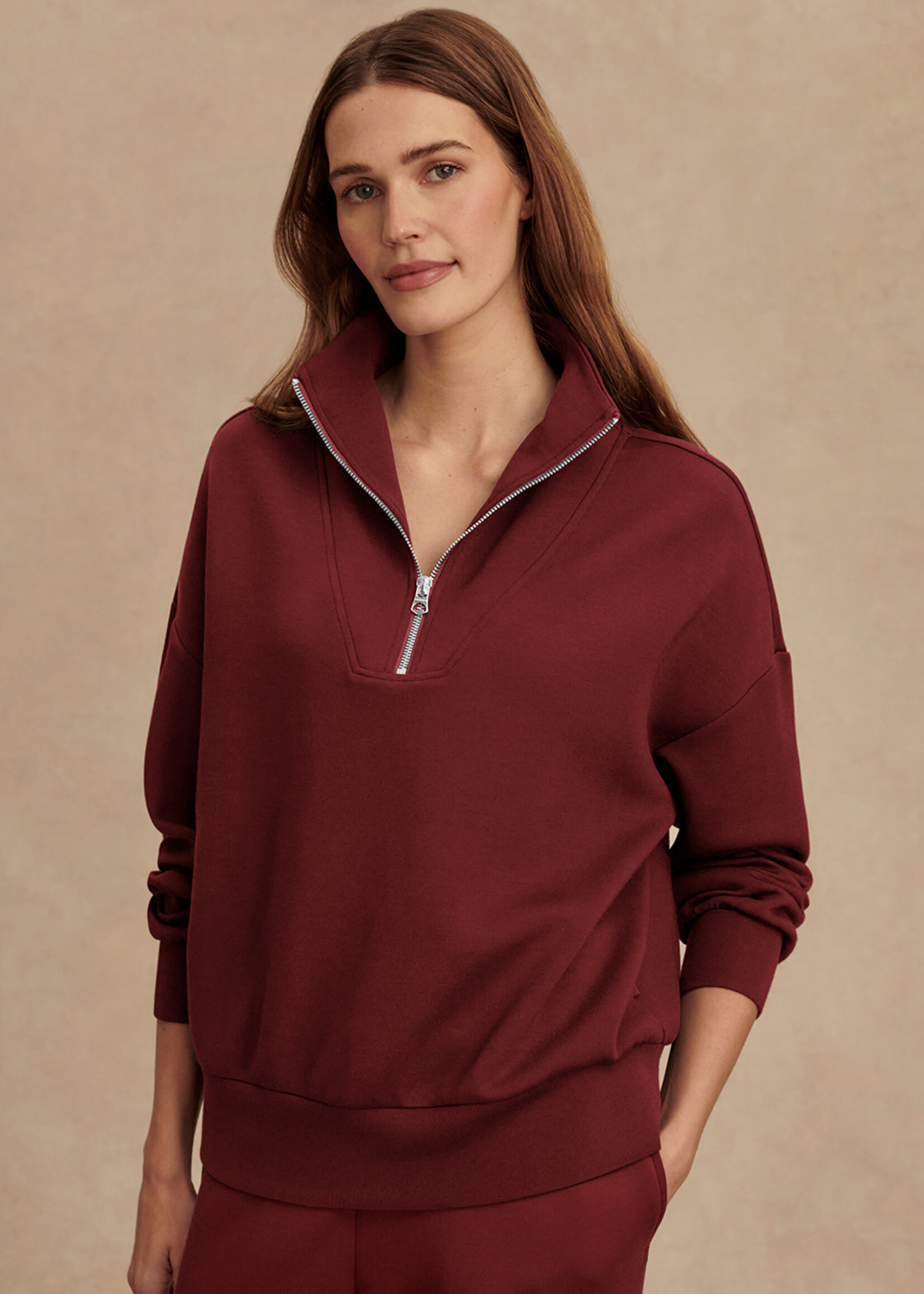 Varley Hawley Half Zip Sweat New Maroon