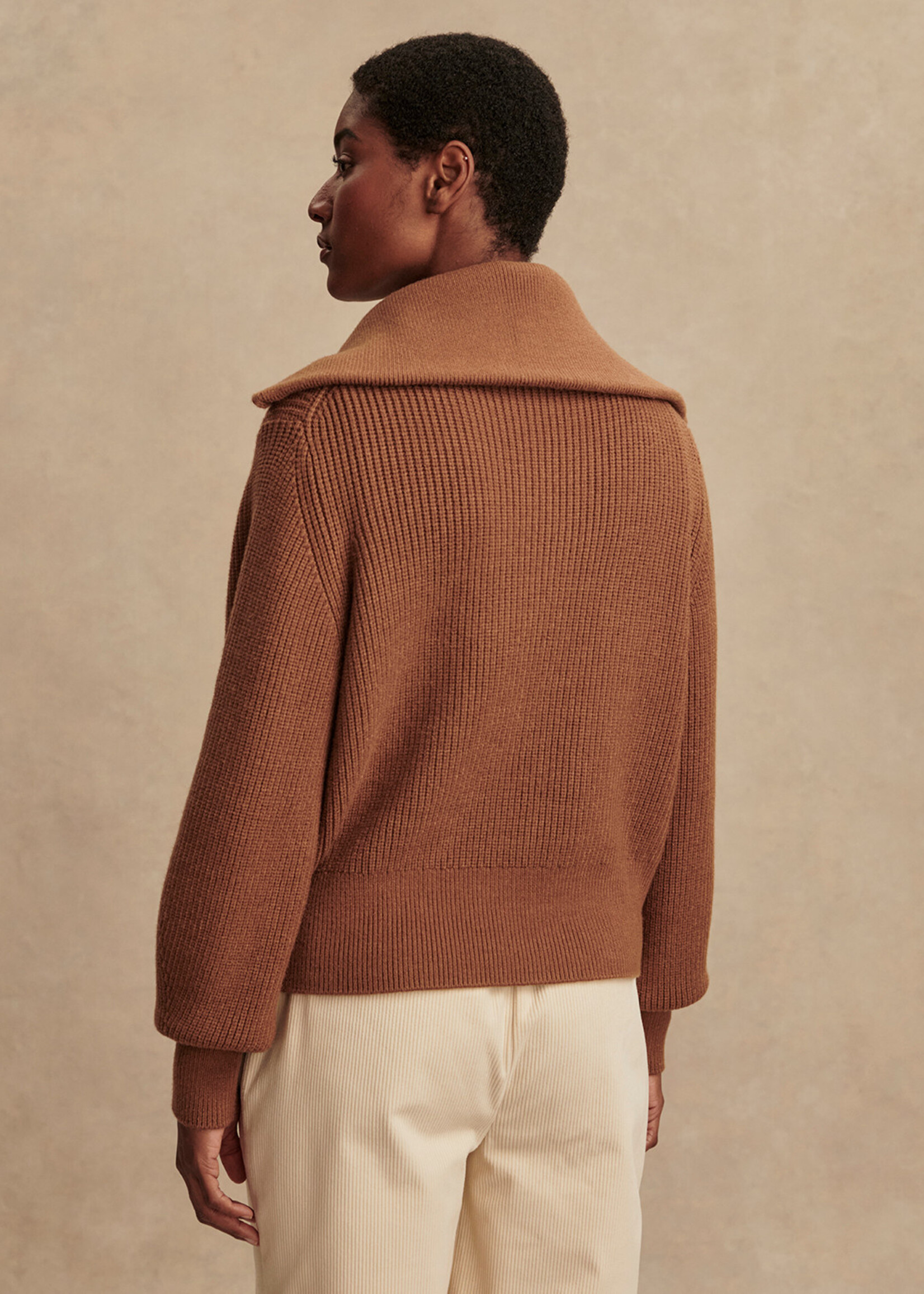 Varley Maura Half Zip Knit Caramel Pecan