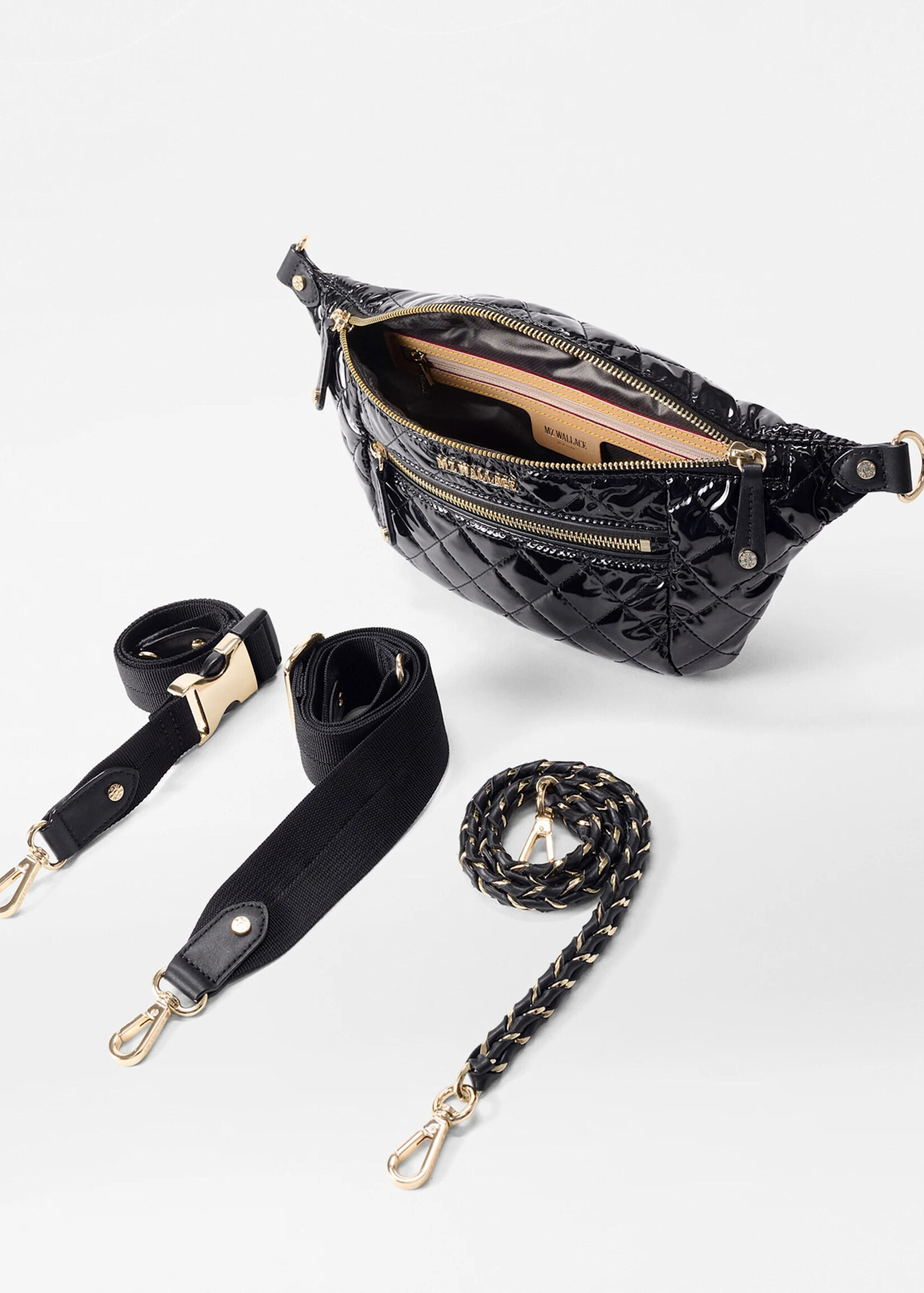 MZ Wallace Small Crosby Crossbody Sling Black Lacquer