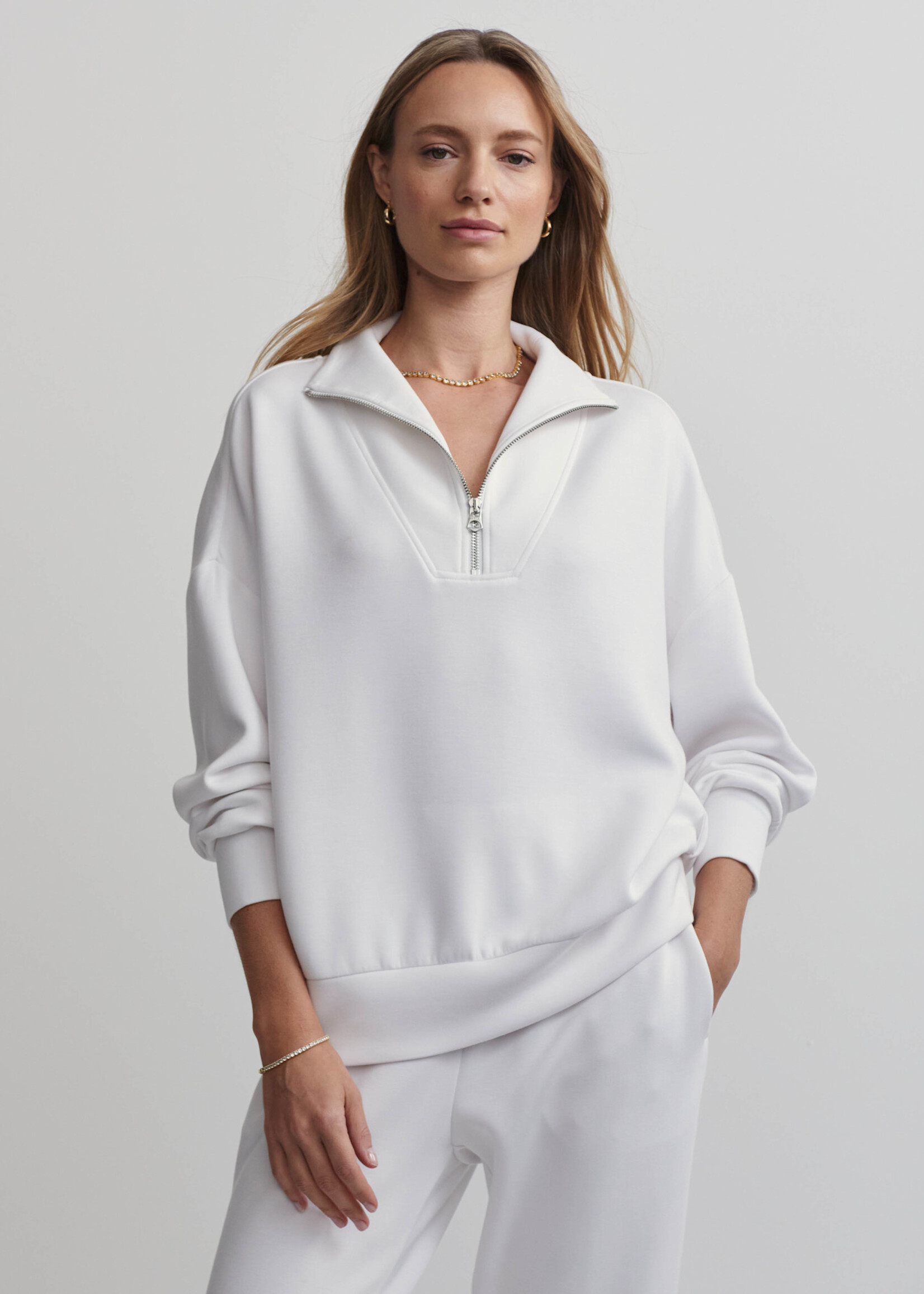 Varley Hawley Half Zip Sweat White