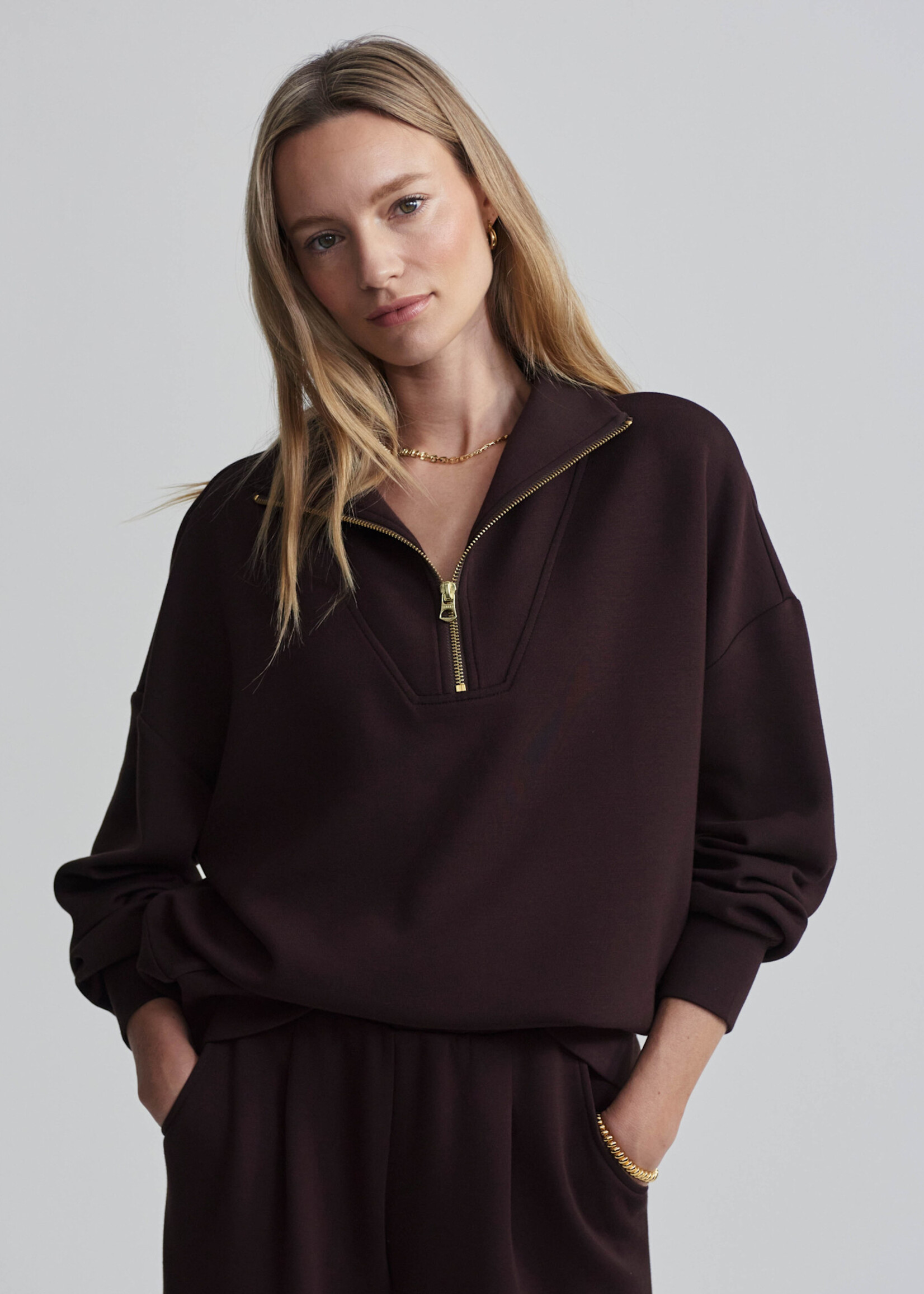 Varley Hawley Half Zip Sweat Coffee Bean