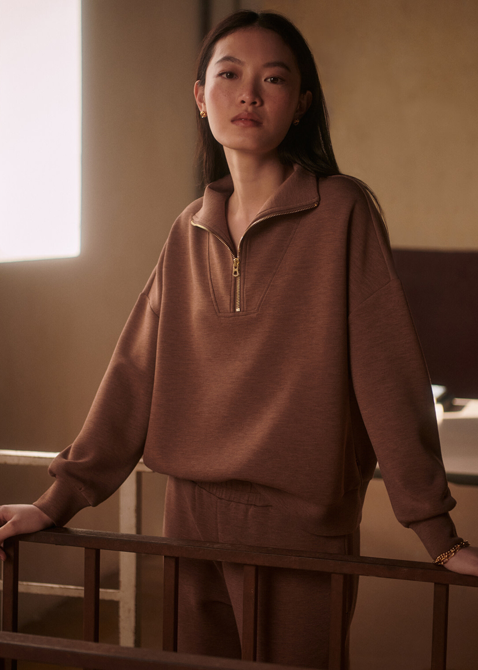 Varley Hawley Half Zip Sweat Golden Bronze Marl