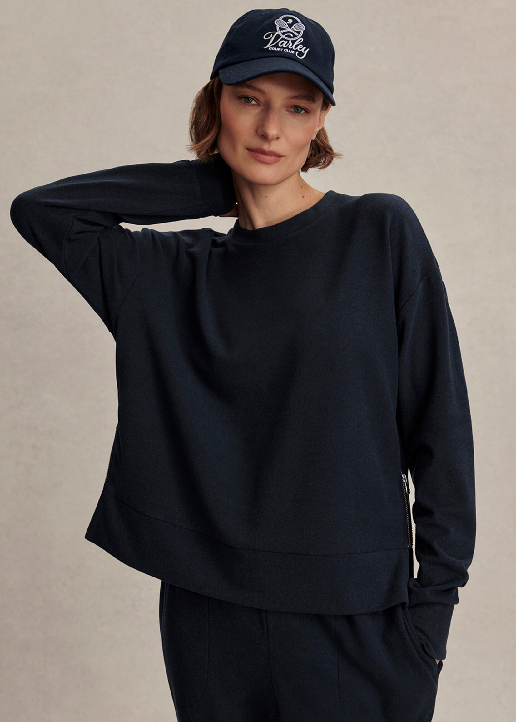 Varley Horton Side Zip Midlayer Navy Marl