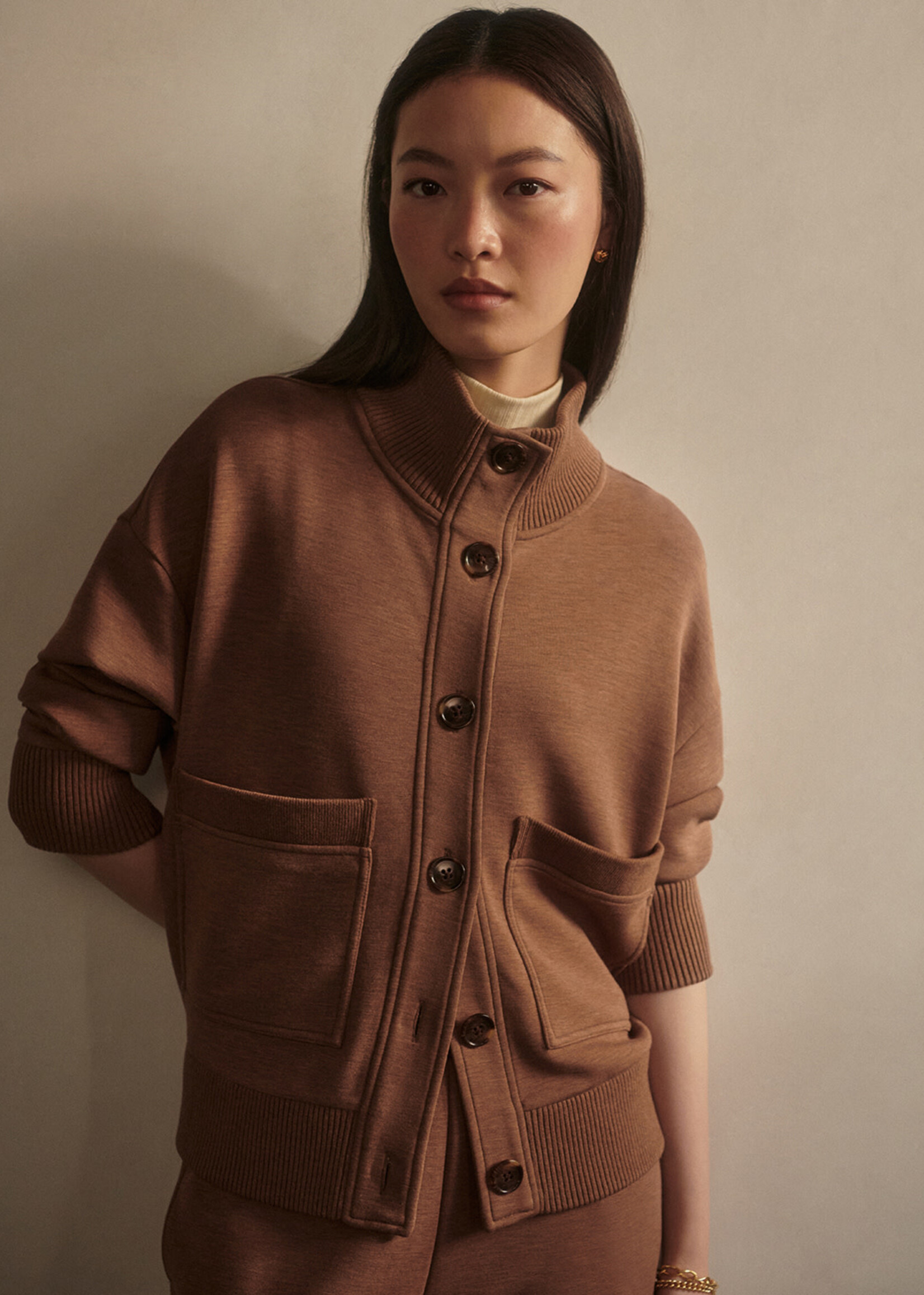 Varley Sabrina Button Through Golden Bronze Marl