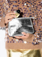 MZ Wallace Medium Luna Cosmetic Silver Croc Effect