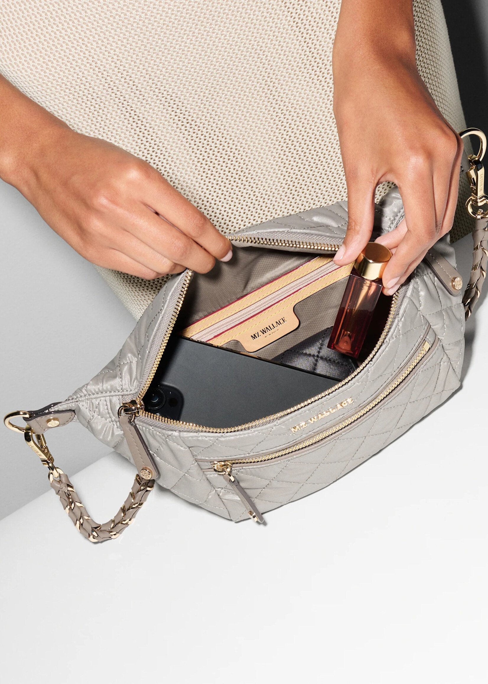 MZ Wallace Small Crosby Sling Sable Pearl Metallic