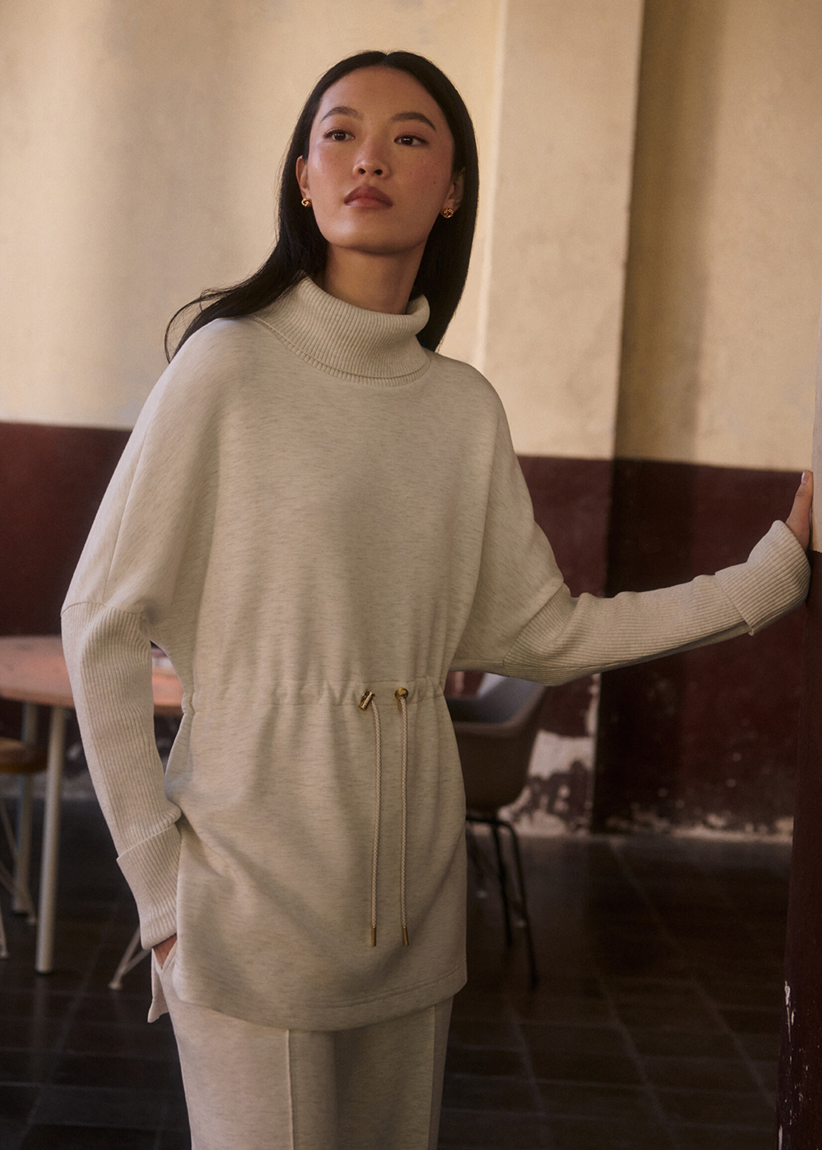 Varley Ethel Cinch Waist Sweat Ivory Marl