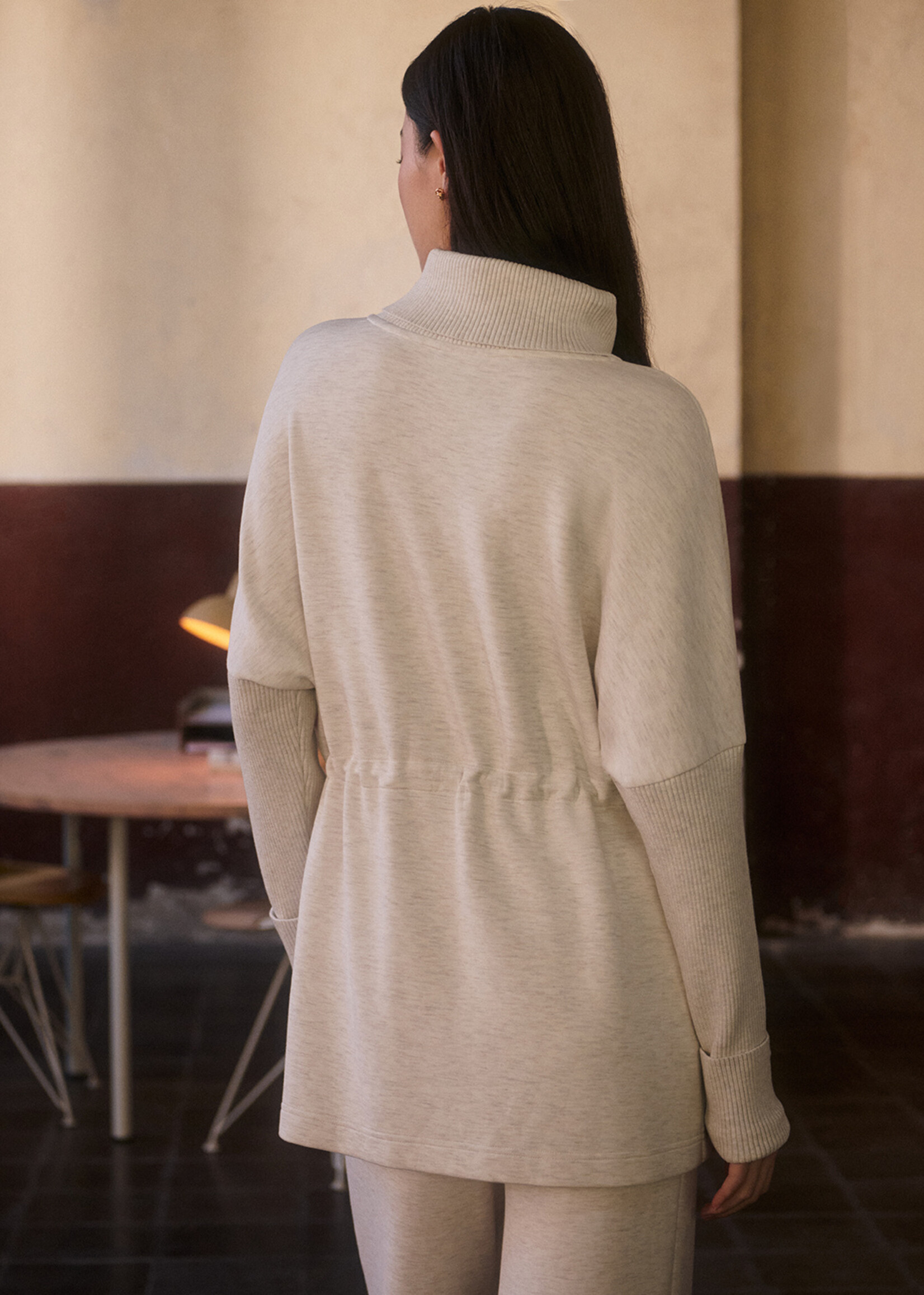 Varley Ethel Cinch Waist Sweat Ivory Marl