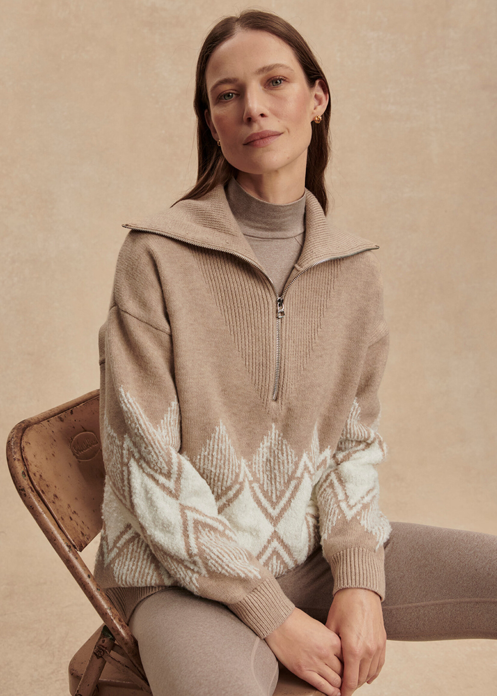 Varley Betty Jacquard Half Zip Light Taupe