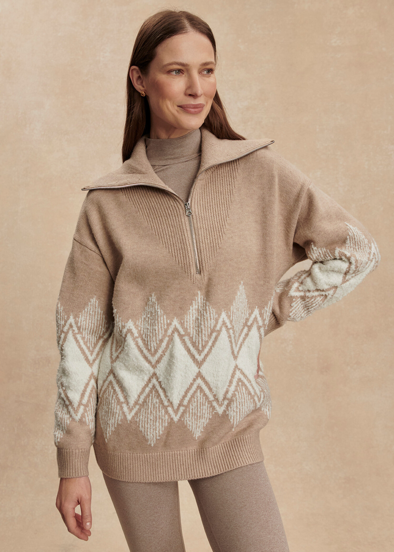 Varley Betty Jacquard Half Zip Light Taupe