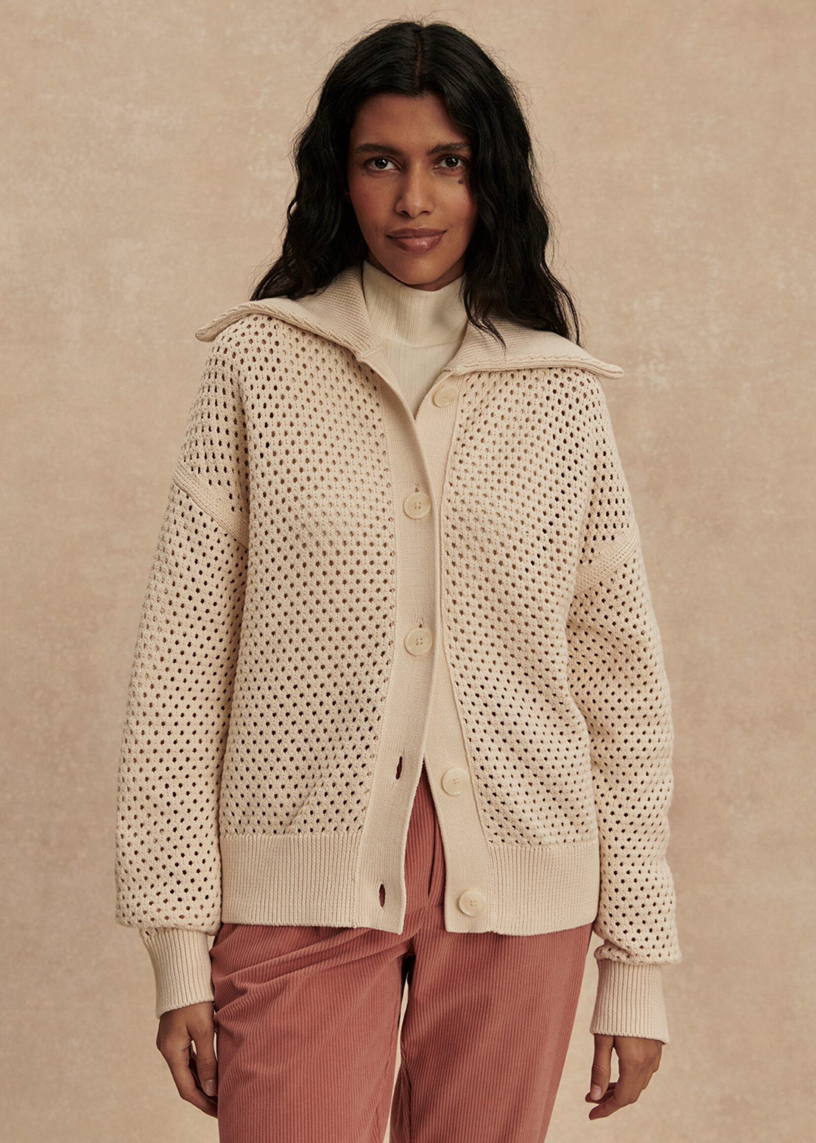 Varley Myrtle Button Through Knit Birch