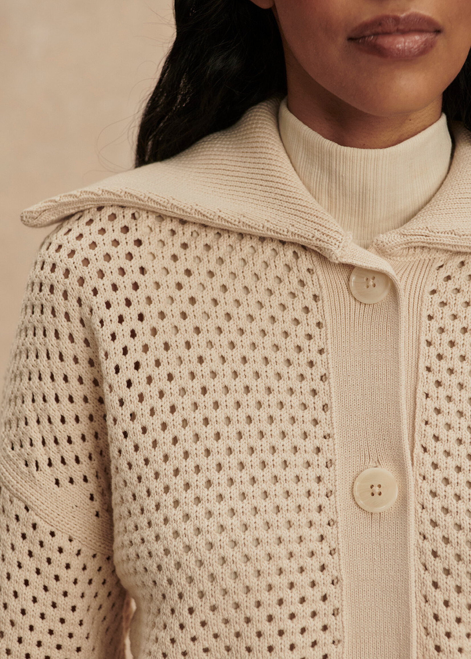 Varley Myrtle Button Through Knit Birch