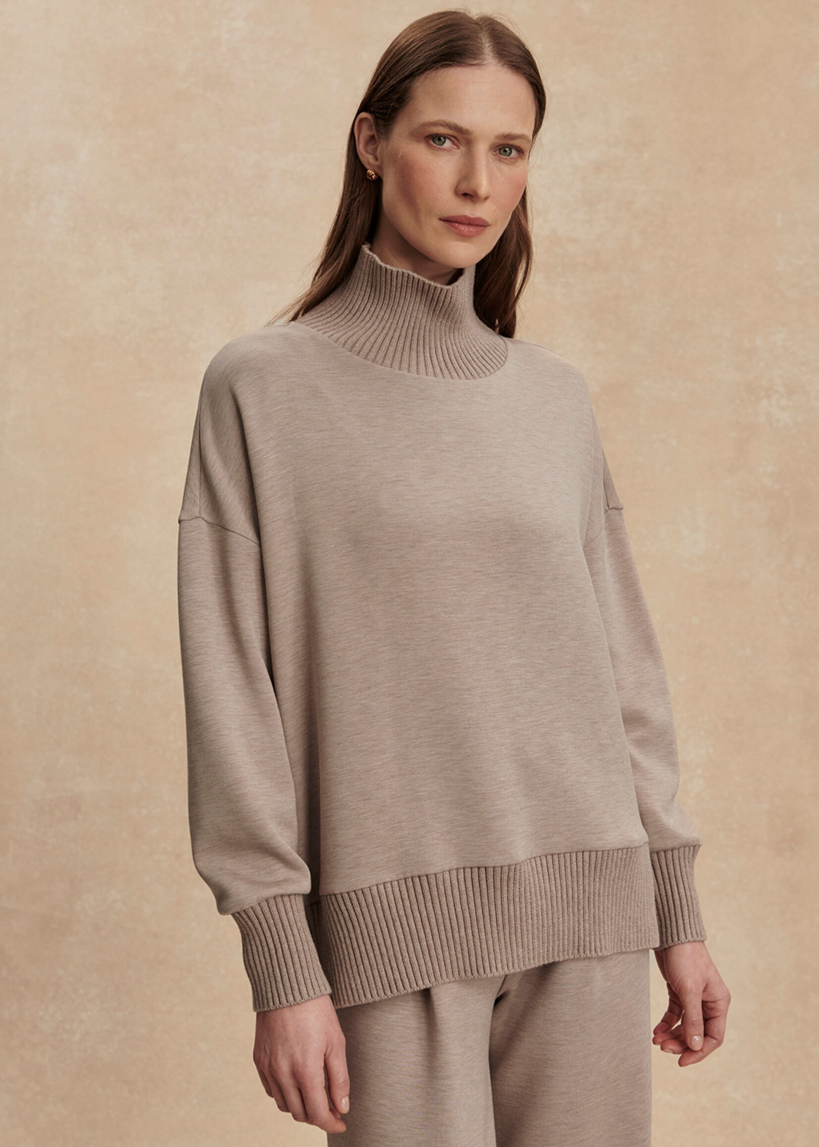 Varley Barker High Neck Sweat Taupe Marl