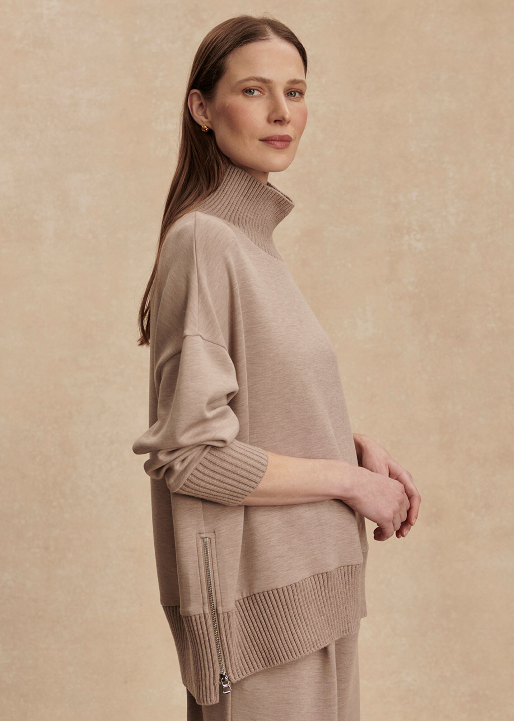 Varley Barker High Neck Sweat Taupe Marl