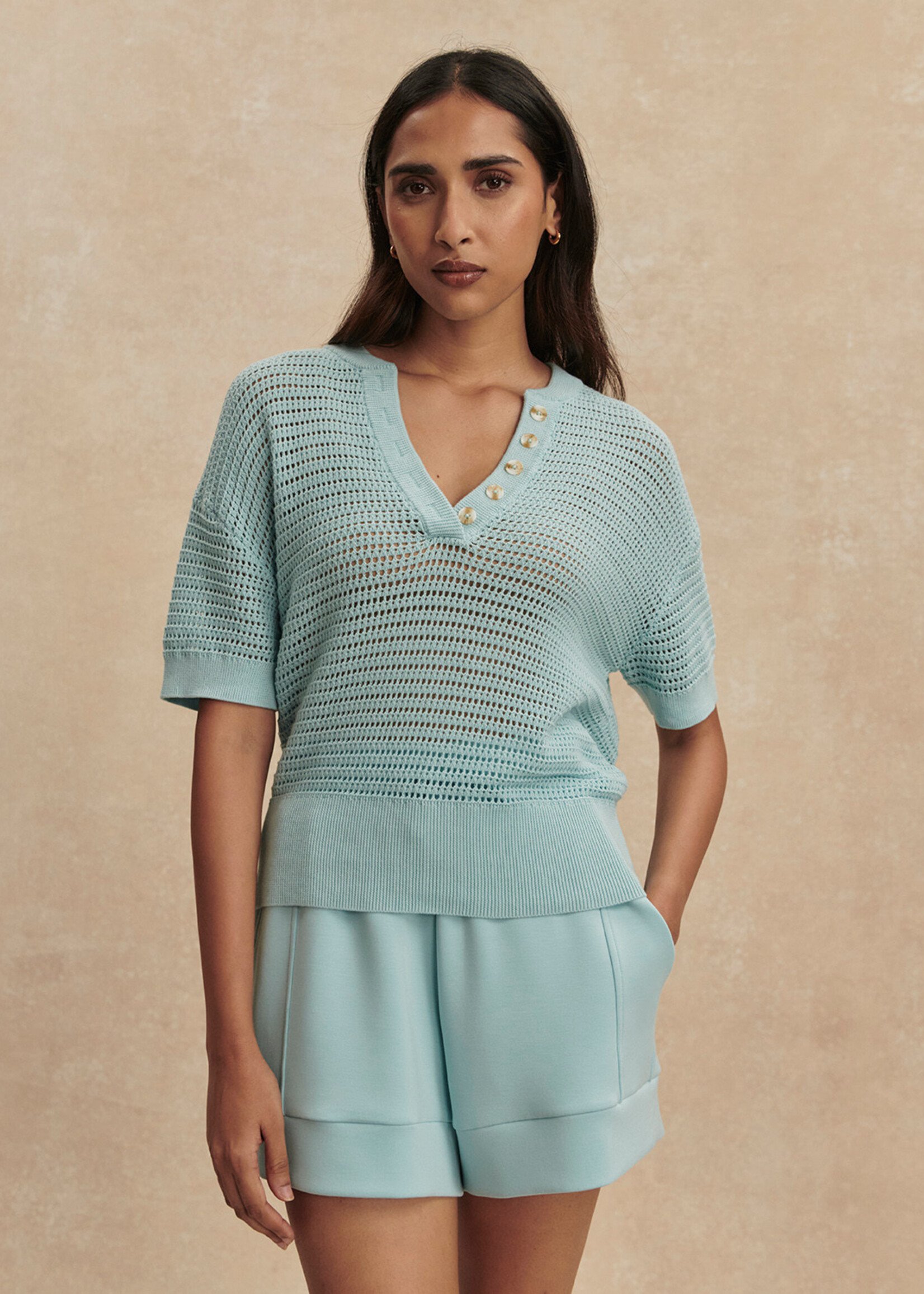 Varley Callie Knit Top Porcelain Blue