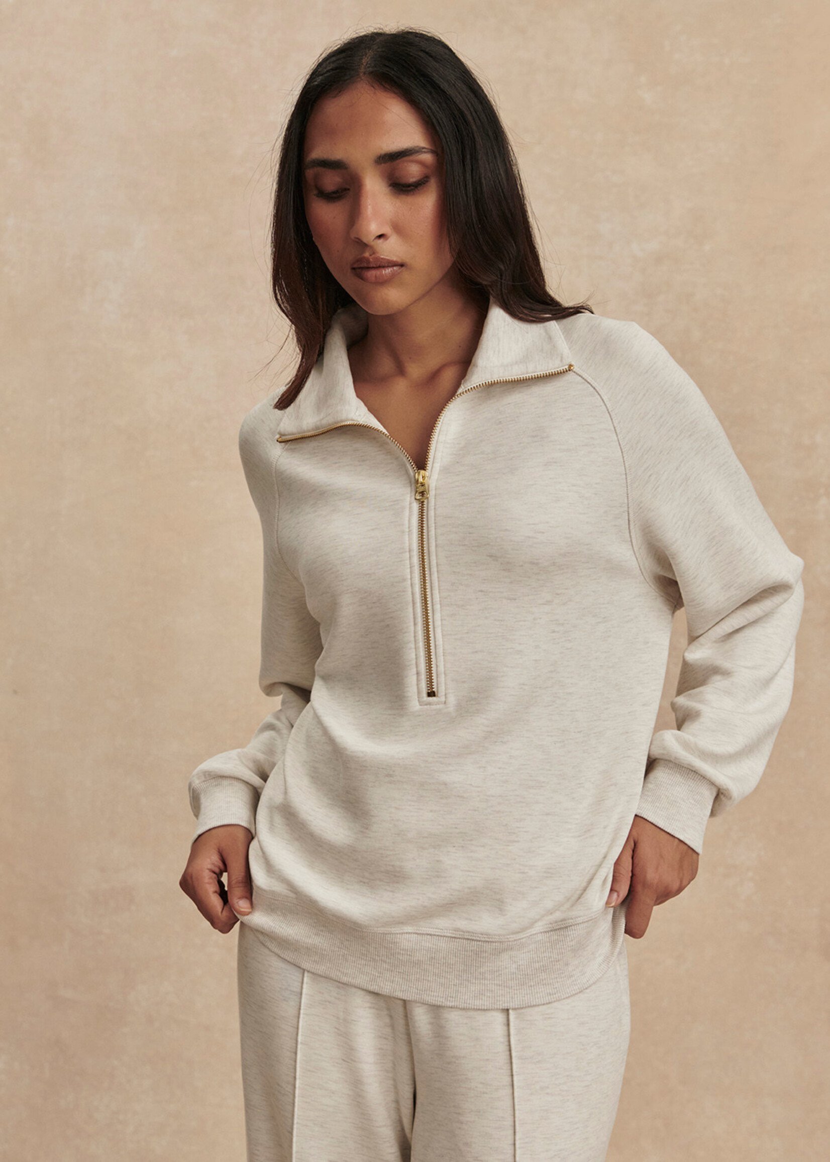 Varley Selene Half Zip Sweat Ivory Marl