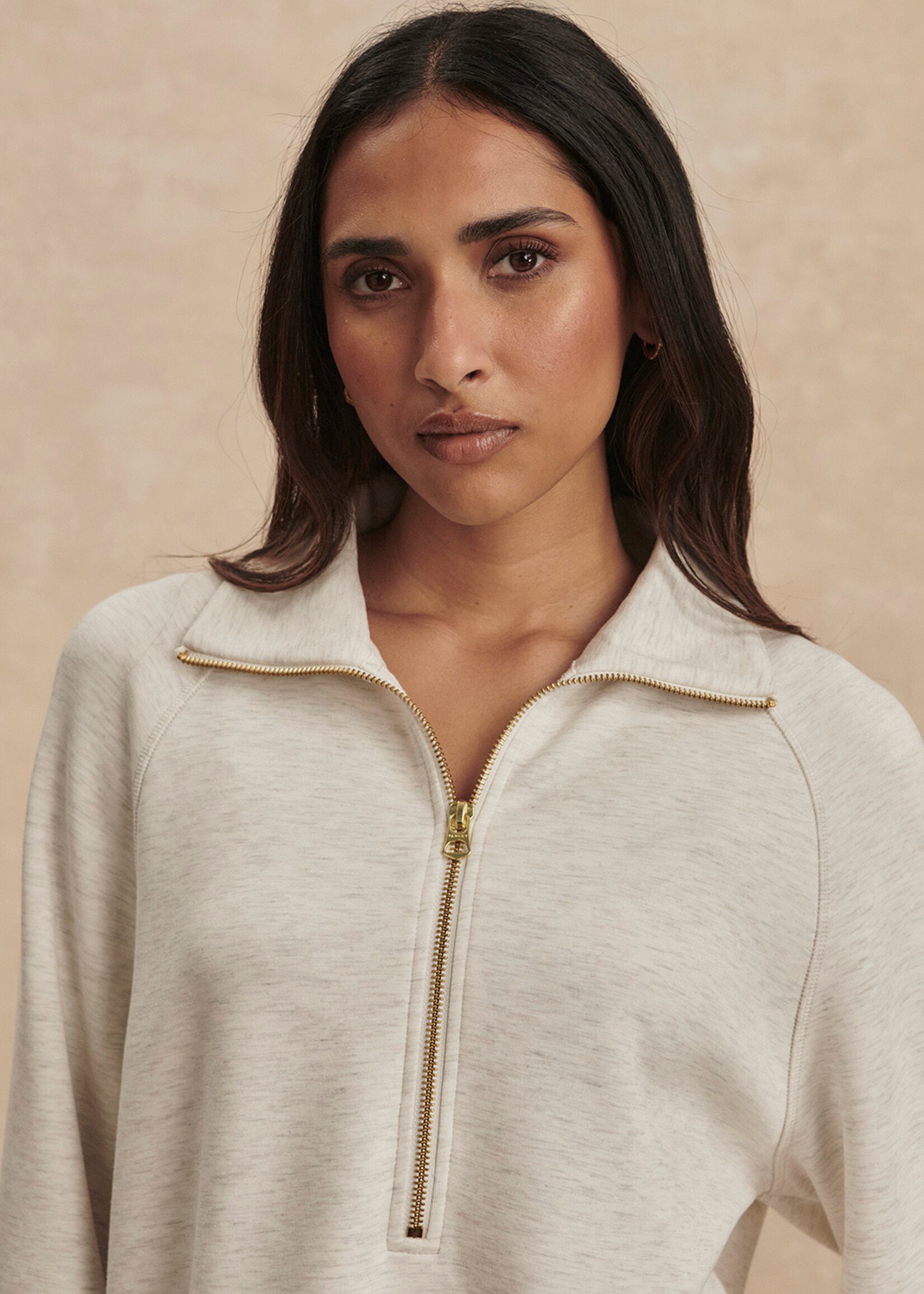 Varley Selene Half Zip Sweat Ivory Marl