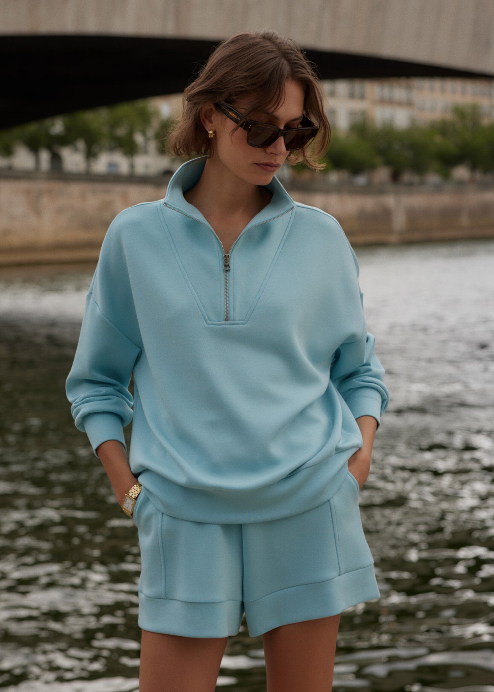 Varley Hawley Half Zip Sweat Porcelain Blue