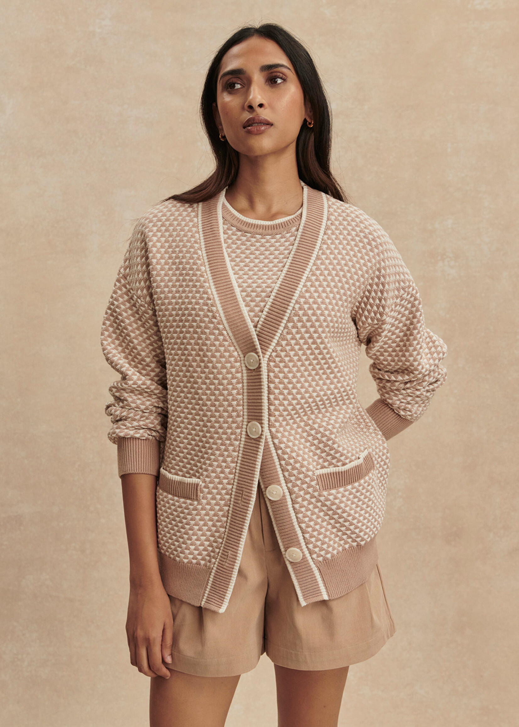 Varley Tarran Stitch Knit Cardigan Light Taupe