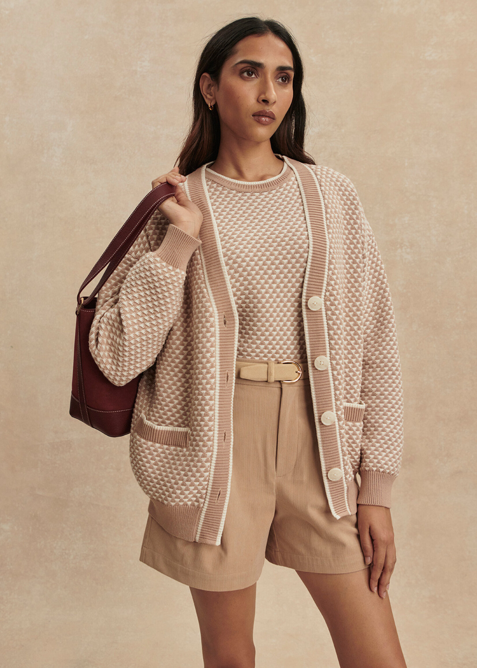Varley Tarran Stitch Knit Cardigan Light Taupe