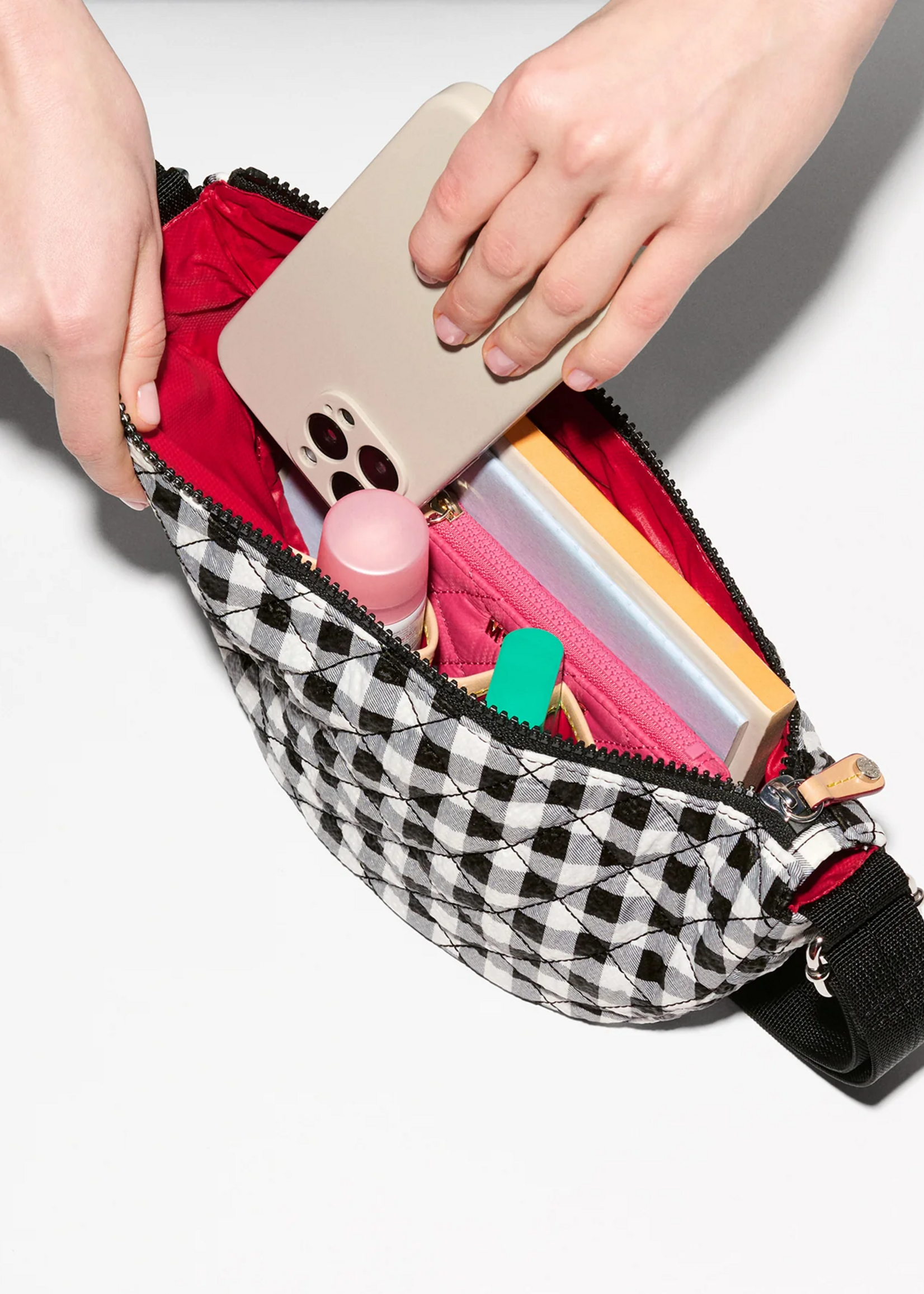 MZ Wallace Black/White Gingham Small Metro Smile Bag