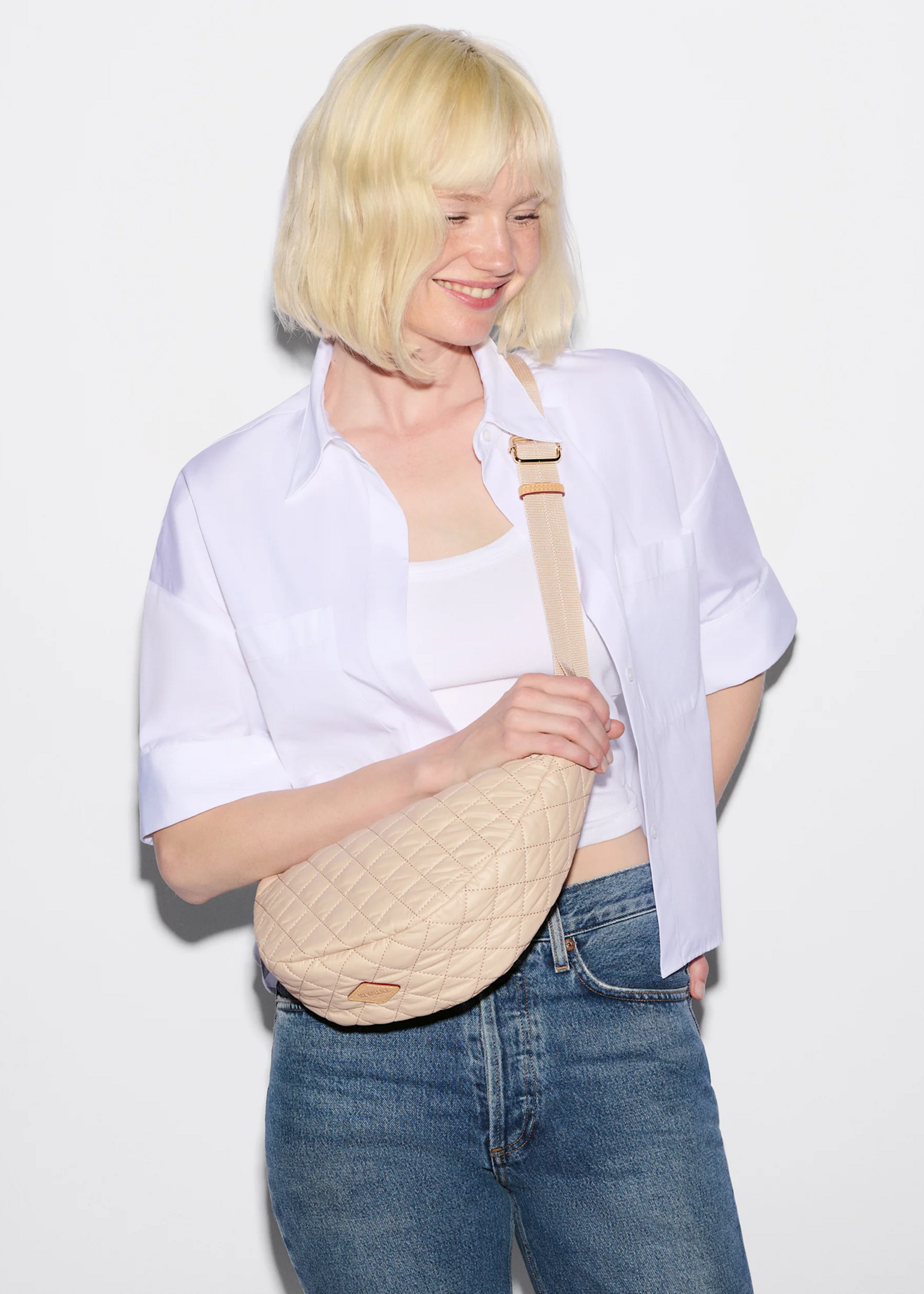 MZ Wallace Sand Small Metro Smile Bag