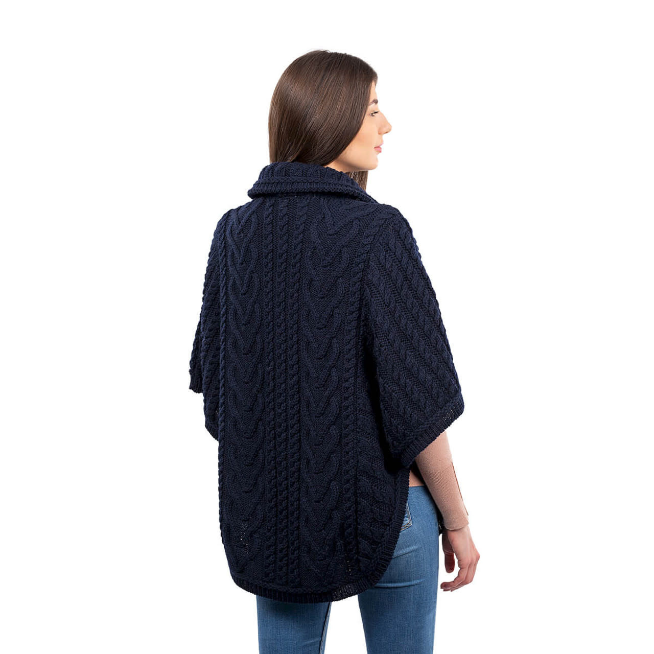 Saol Women's Cable Knit Merino Wool Poncho Sweater