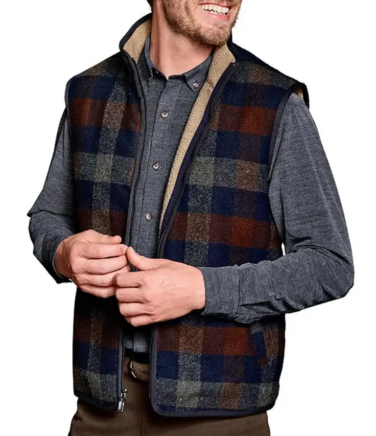 Johnston & Murphy Plaid and Faux Sherpa Lined Vest